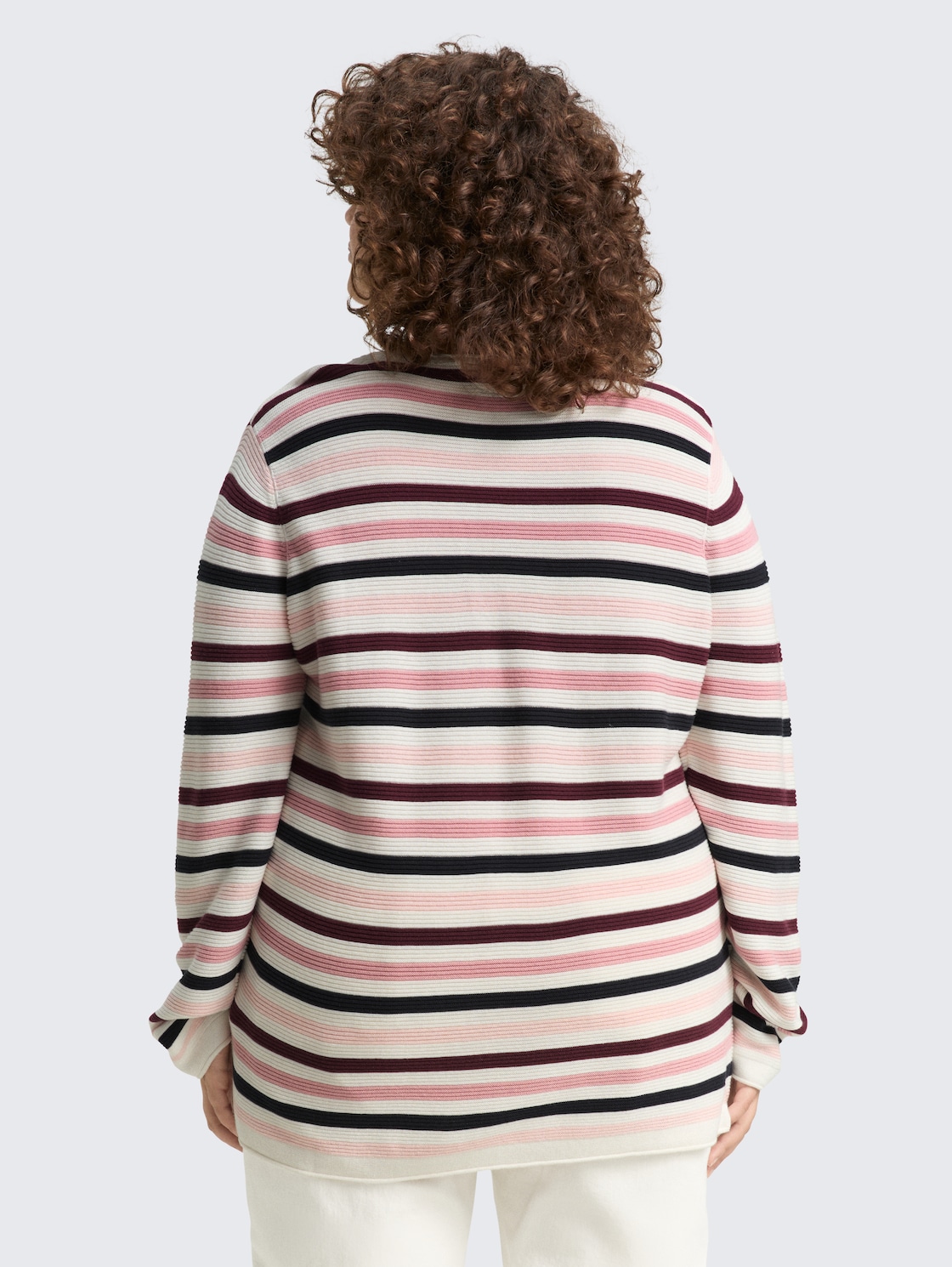 Thumbnail - TOM TAILOR Damen Plus Size - Strickpullover aus Bio-Baumwolle, rosa, Gestreift, Gr. 48