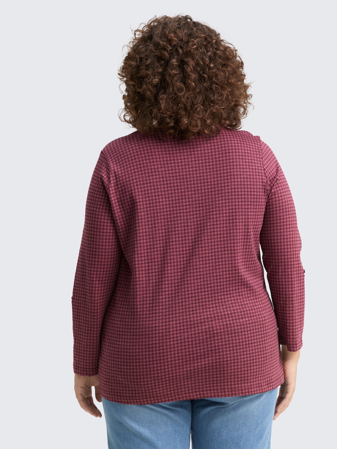 Thumbnail - TOM TAILOR Damen Plus Size - Henley Blusenshirt mit Muster, rot, Gemustert, Gr. 48