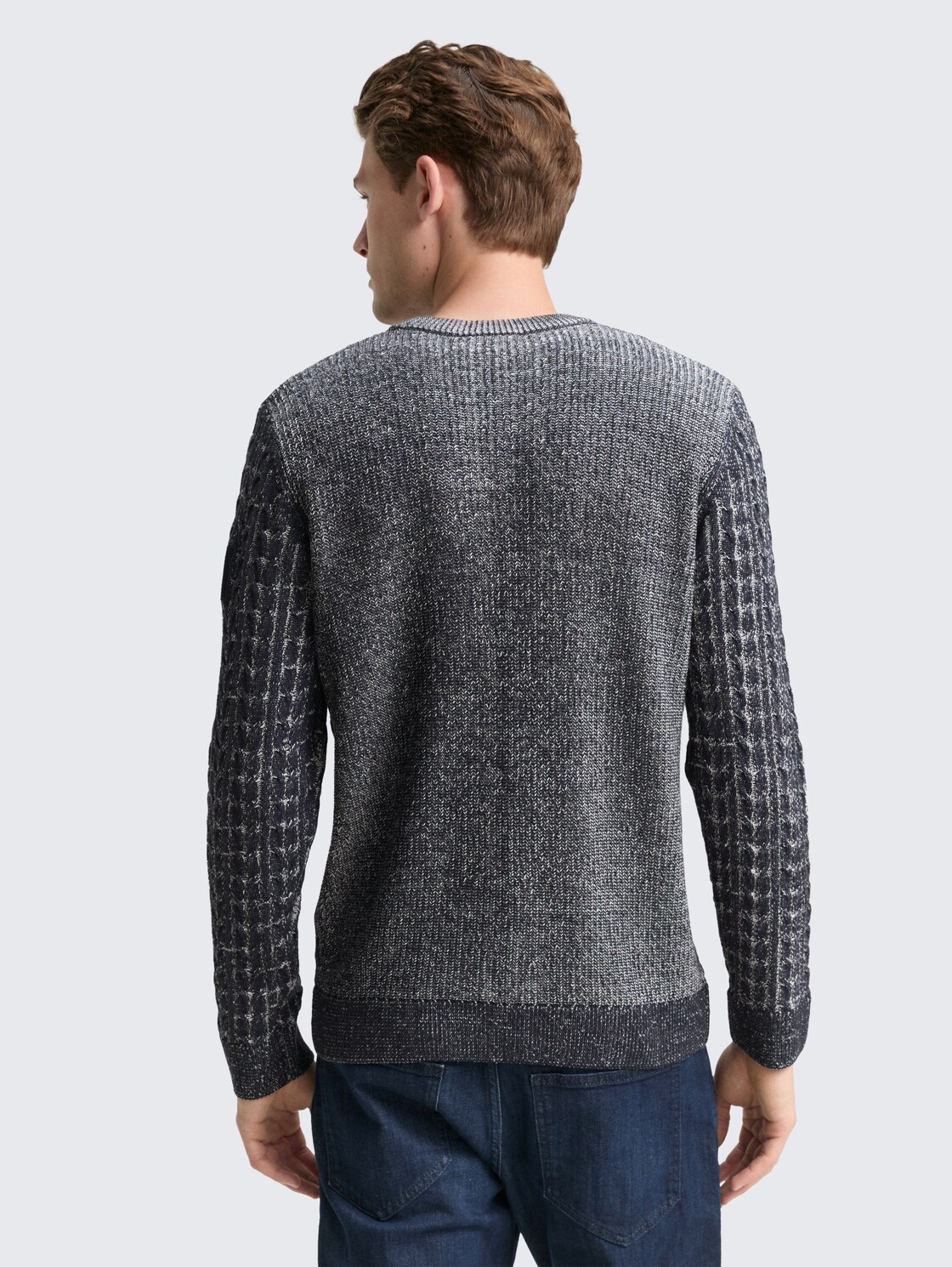 Thumbnail - TOM TAILOR Herren Strickpullover mit Zopfmuster, blau, Meliert, Gr. XL