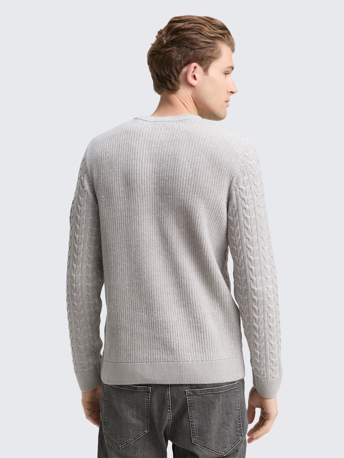 Thumbnail - TOM TAILOR Herren Strickpullover mit Zopfmuster, grau, Meliert, Gr. M
