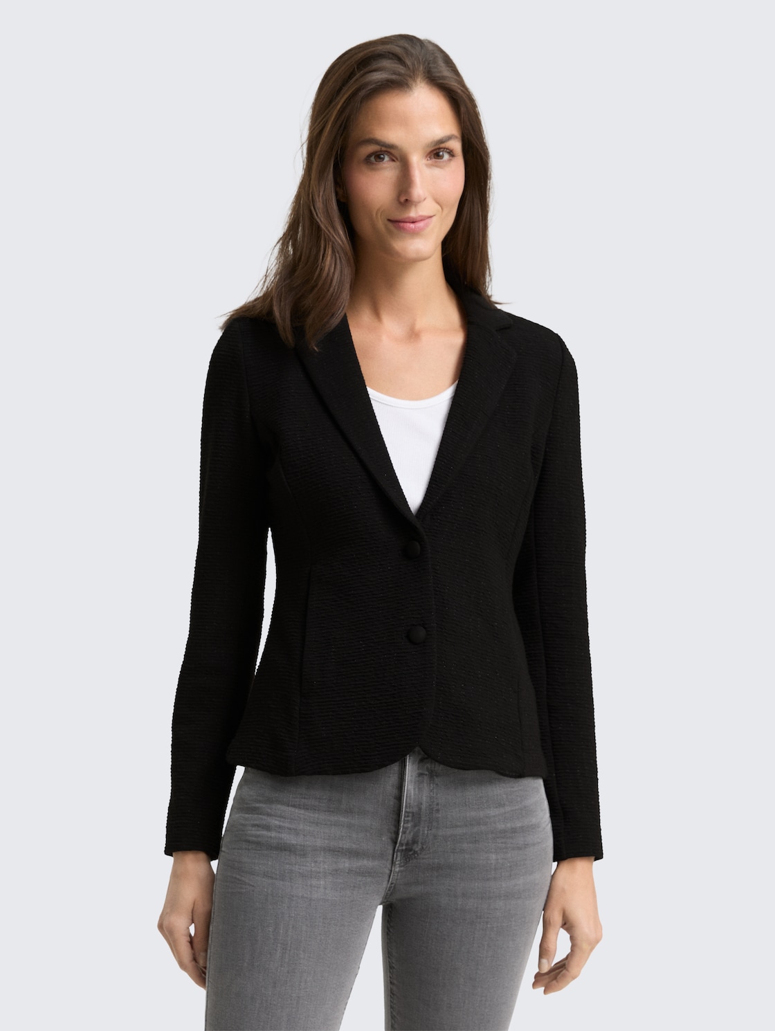 Thumbnail - TOM TAILOR Damen Slim Fit Blazer mit Glitzer-Effekt, schwarz, Uni, Gr. XXXL