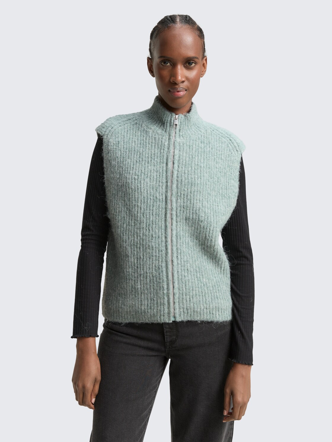 Thumbnail - TOM TAILOR DENIM Damen Pullunder mit Stehkragen, blau, Meliert, Gr. XL