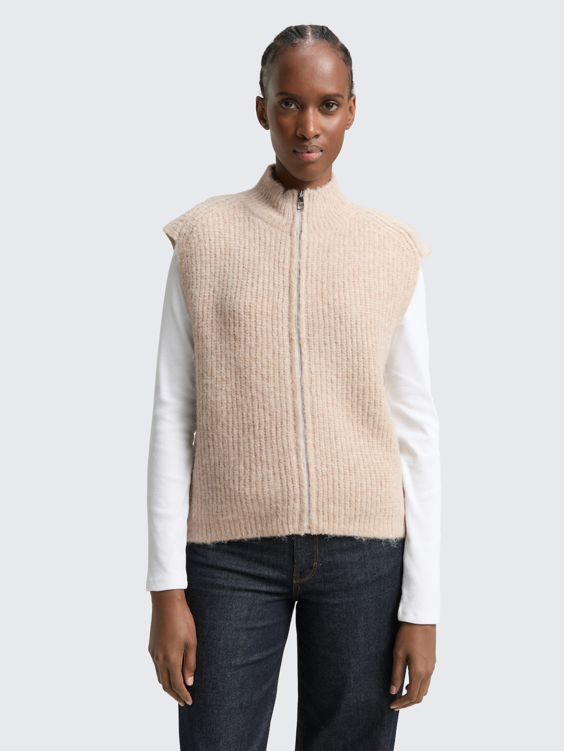 Thumbnail - TOM TAILOR DENIM Damen Pullunder mit Stehkragen, beige, Meliert, Gr. S