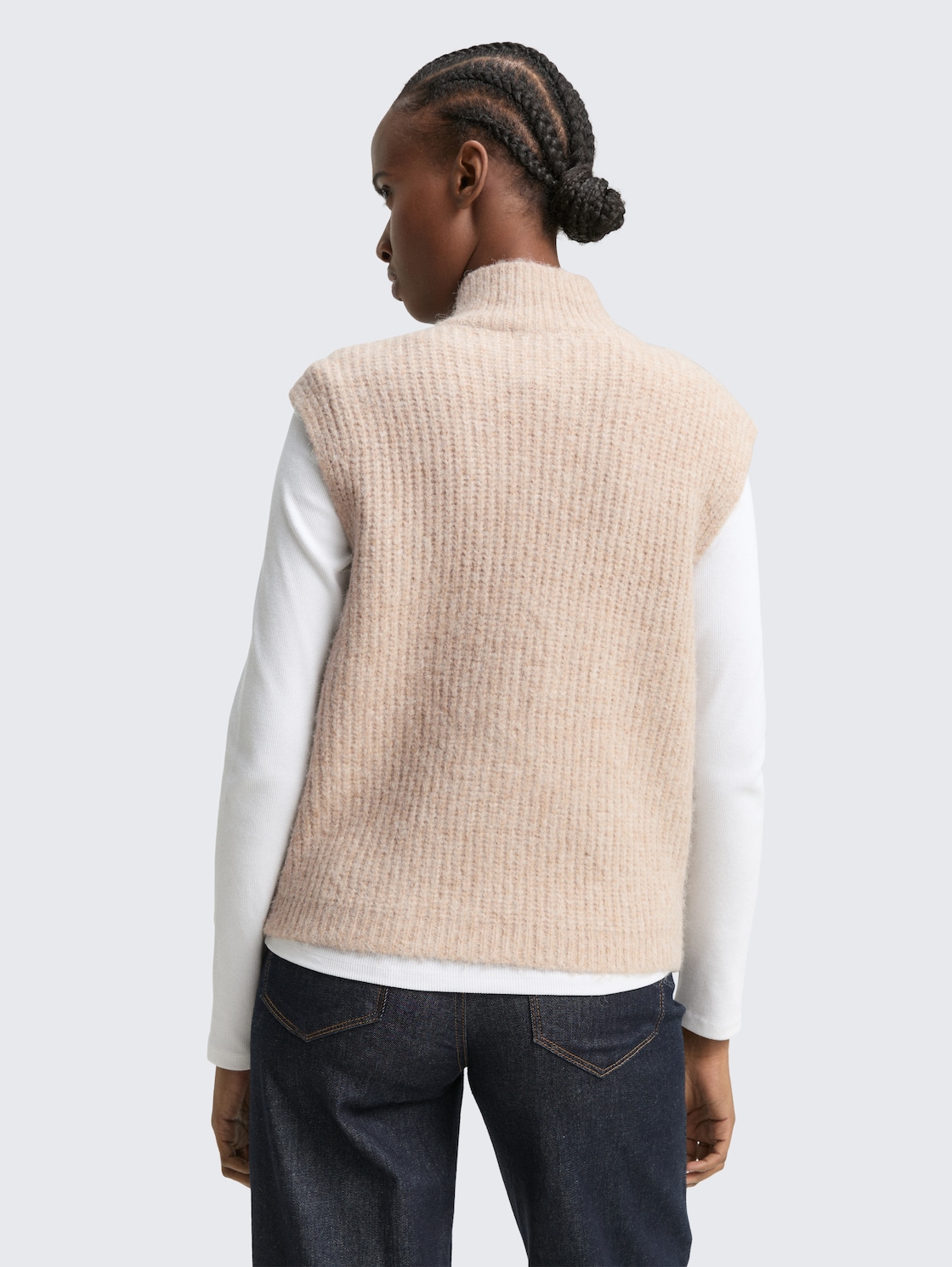 Thumbnail - TOM TAILOR DENIM Damen Pullunder mit Stehkragen, beige, Meliert, Gr. S