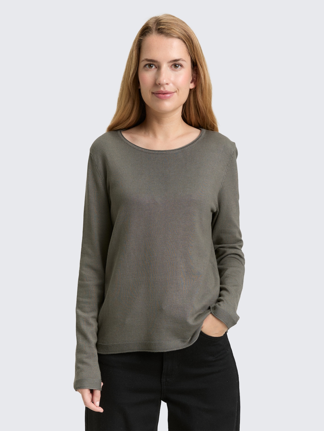 Thumbnail - TOM TAILOR Damen Basic Strickpullover mit Rundhalsausschnitt, grün, Uni, Gr. M