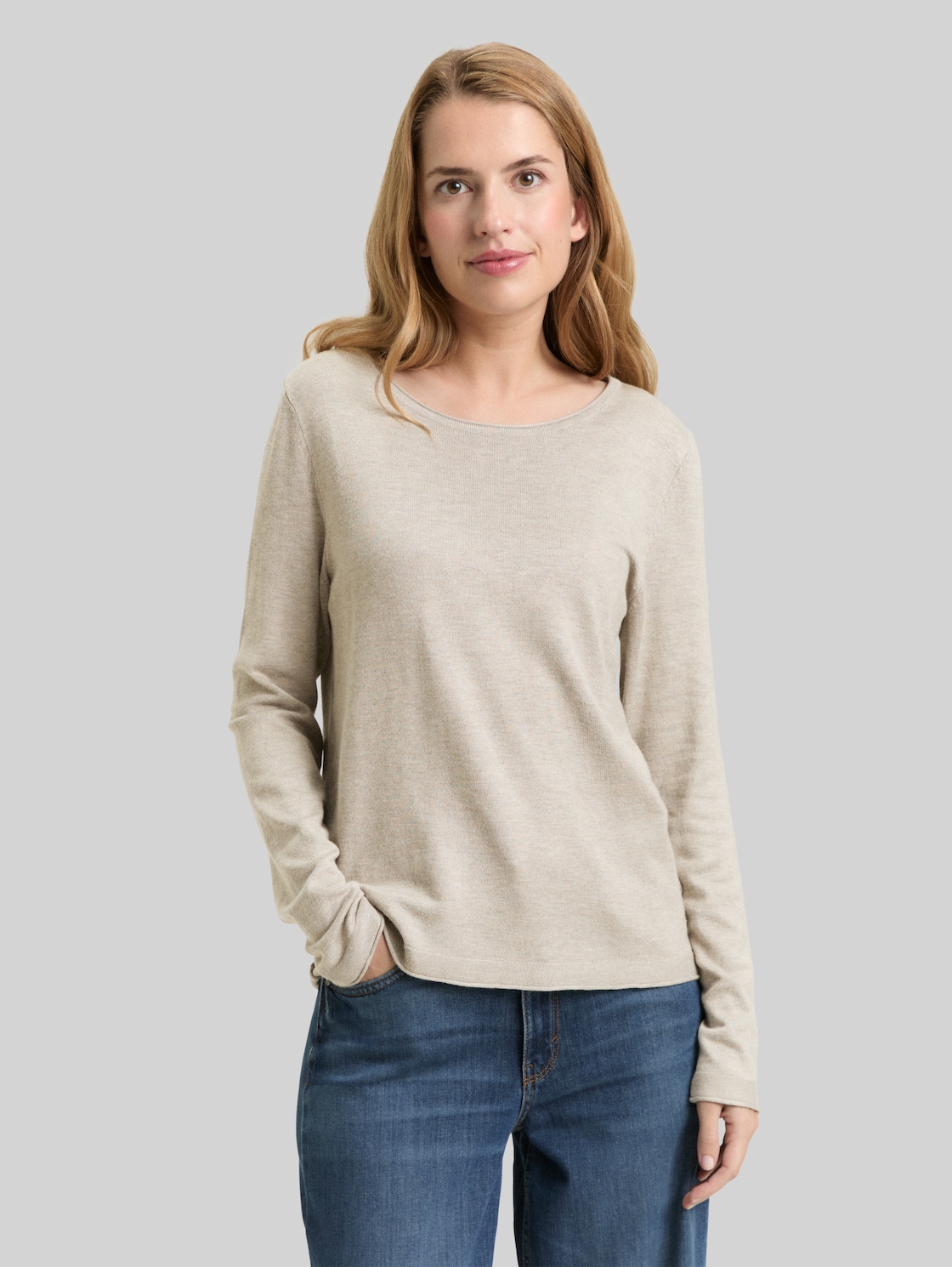  Tom Tailor Damen Basic Strickpullover Mit Rundhalsausschnitt, Grau, Meliert, Gr. Xxl 