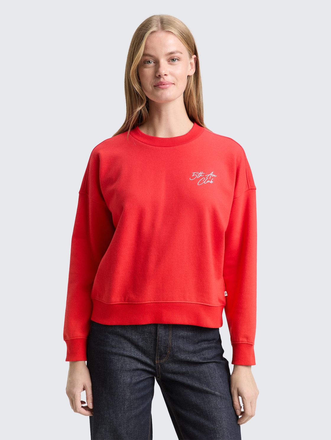 Thumbnail - TOM TAILOR DENIM Damen Sweatshirt mit Glitzer-Stickerei, rot, Uni, Gr. S