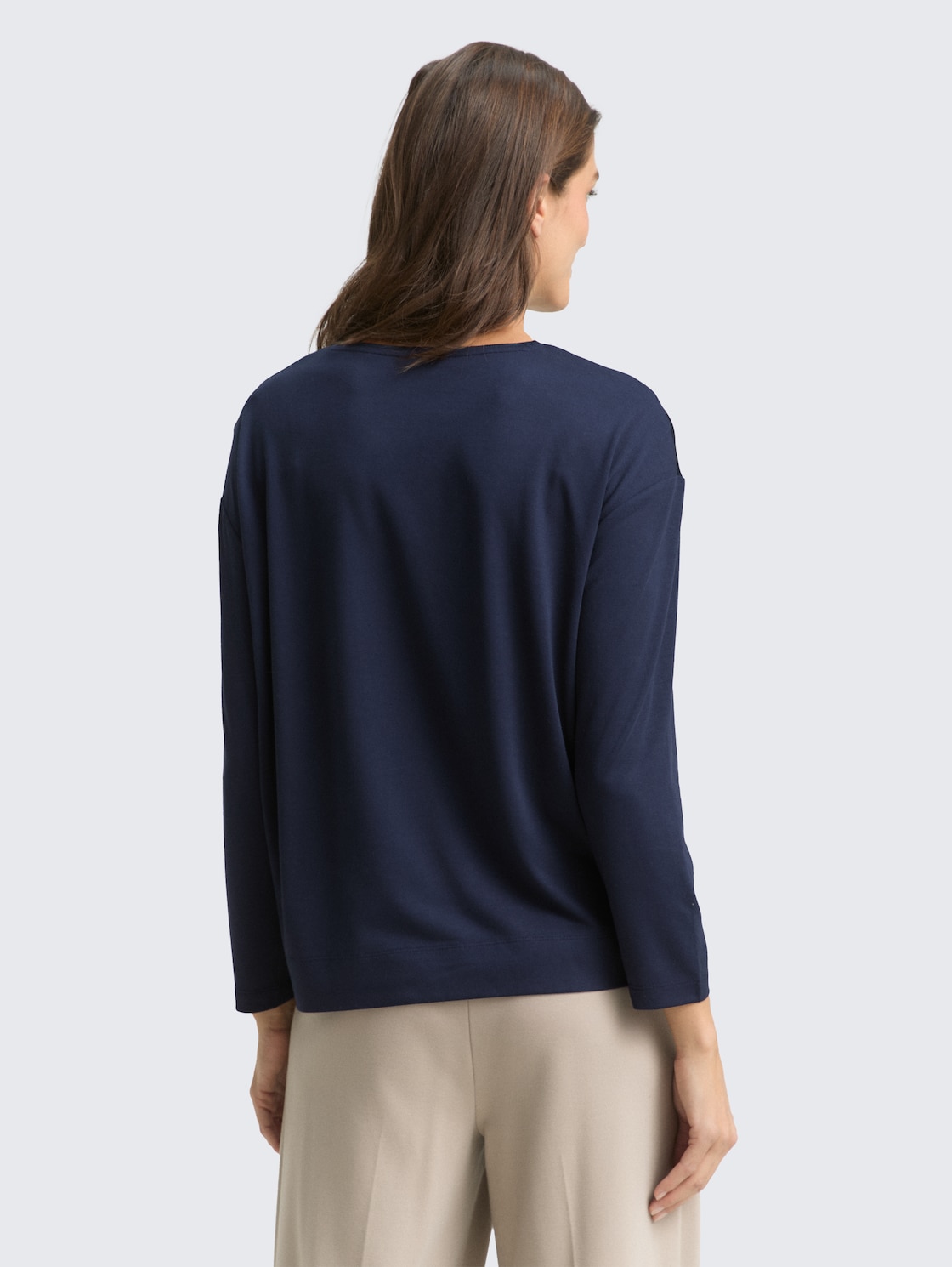 Thumbnail - TOM TAILOR Damen Loose Fit Langarmshirt im Material-Mix, blau, Uni, Gr. M