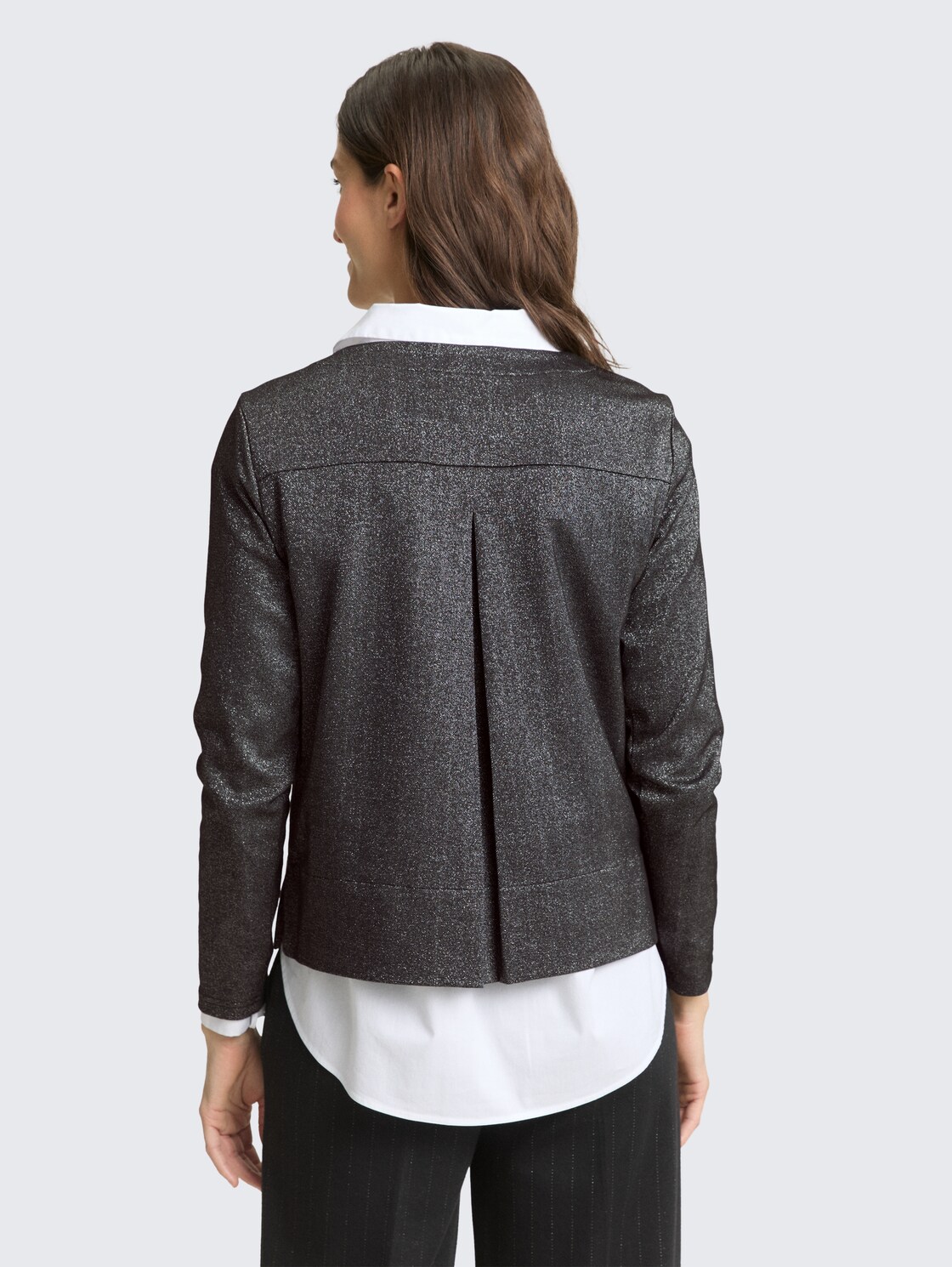 Thumbnail - TOM TAILOR Damen Langarmshirt mit Glitzer-Effekt, schwarz, Uni, Gr. XS