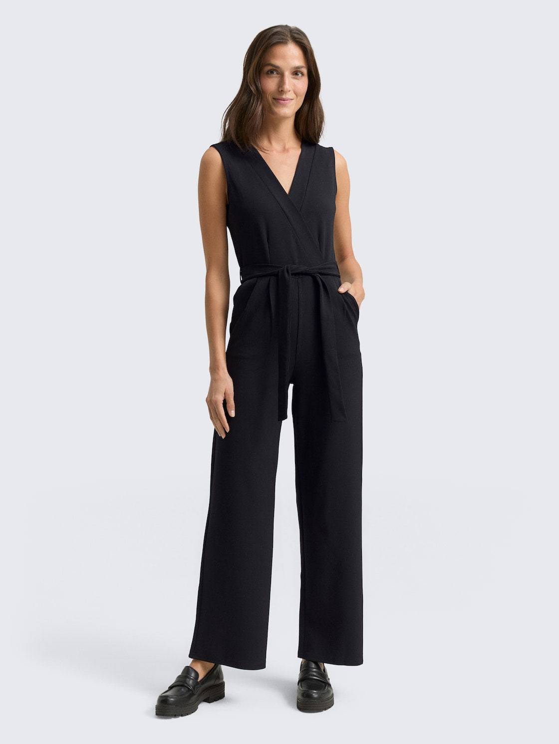 Thumbnail - TOM TAILOR Damen Jumpsuit mit Bindegürtel, schwarz, Uni, Gr. 36