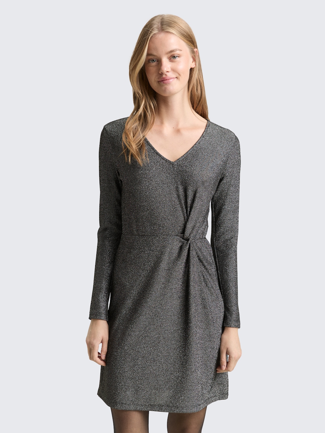 Thumbnail - TOM TAILOR DENIM Damen Fitted Mini-Kleid mit Glitzer-Effekt, schwarz, Uni, Gr. S