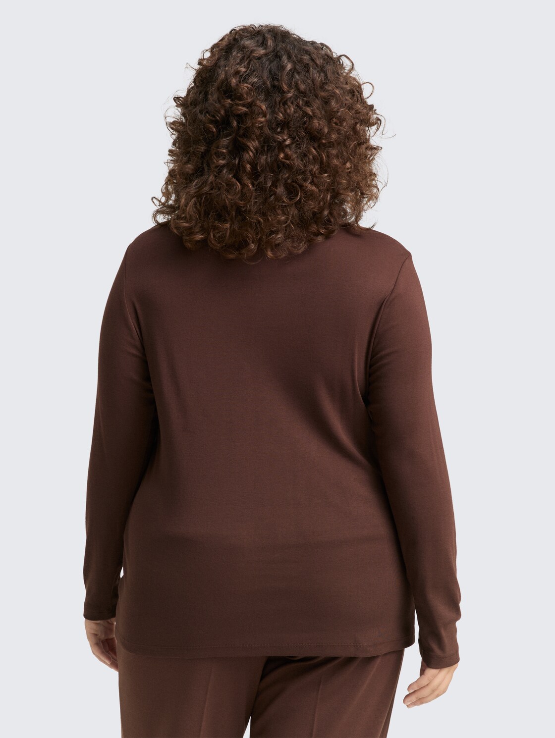 Thumbnail - TOM TAILOR Damen Plus Size - Basic Slim Fit Langarmshirt, braun, Uni, Gr. 46