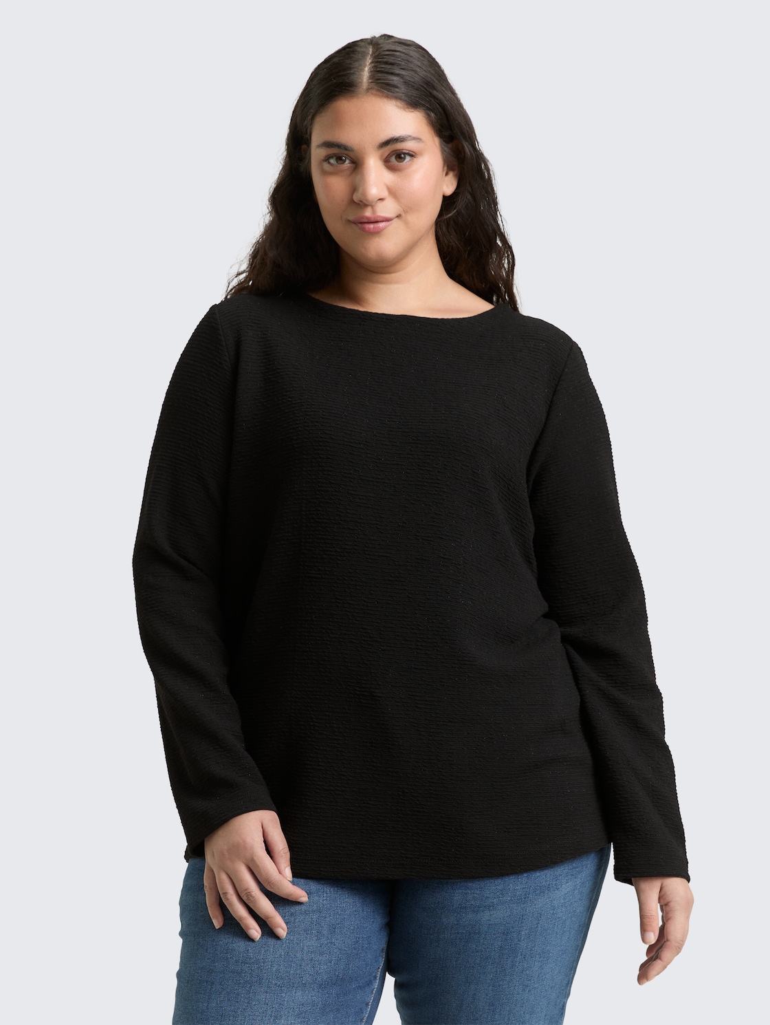 Thumbnail - TOM TAILOR Damen Plus Size - Sweatshirt mit Glitzer-Effekt, schwarz, Uni, Gr. 46