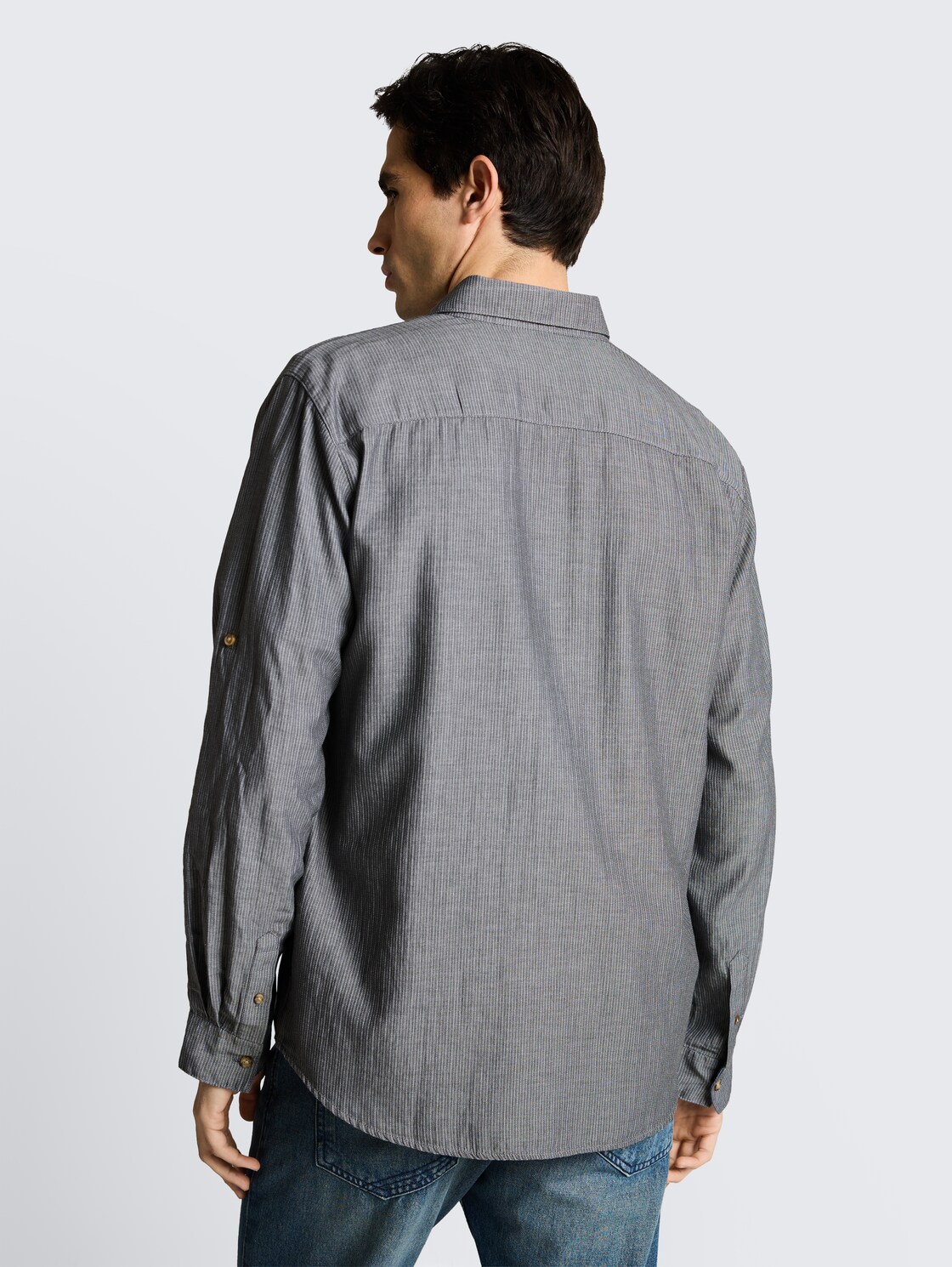 Thumbnail - TOM TAILOR Herren Regular Fit Hemd mit Turn-Up-Funktion, grau, Fischgrät, Gr. XL