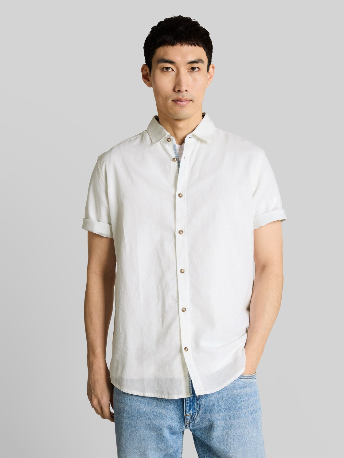  Tom Tailor Herren Regular Fit Kurzarmhemd Mit Leinenanteil, Weiß, Uni, Gr. Xxl 
