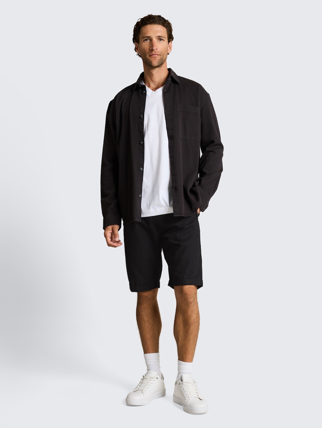 Thumbnail - TOM TAILOR Herren TTREGULAR Shorts mit Leinenanteil, bunt, Uni, Gr. M