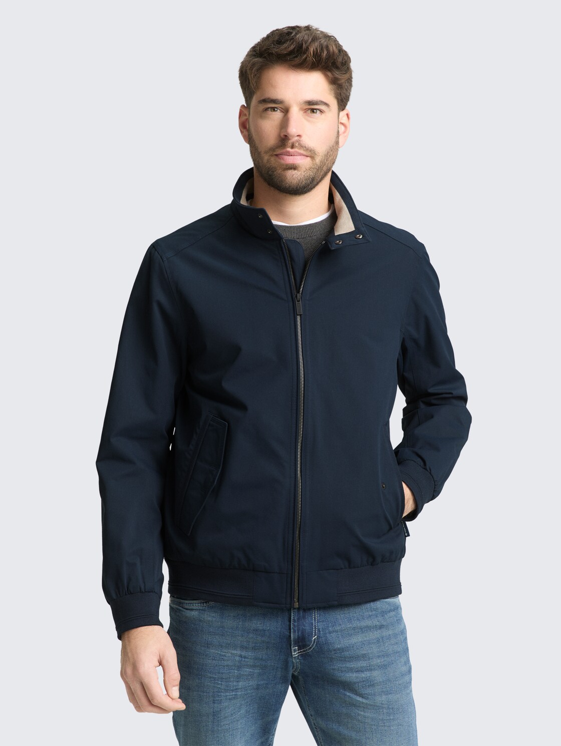 Thumbnail - TOM TAILOR Herren Harrington Jacke aus wasserabweisendem Material, blau, Uni, Gr. M