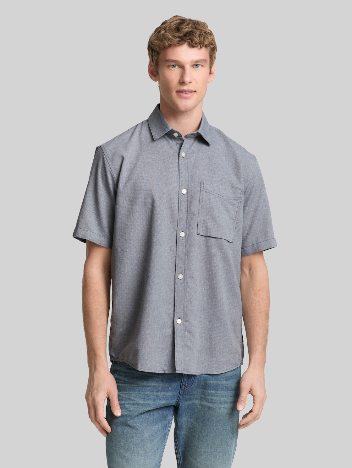  Tom Tailor Denim Herren Relaxed Fit Kurzarmhemd Mit Brusttasche, Grau, Uni, Gr. Xxl 