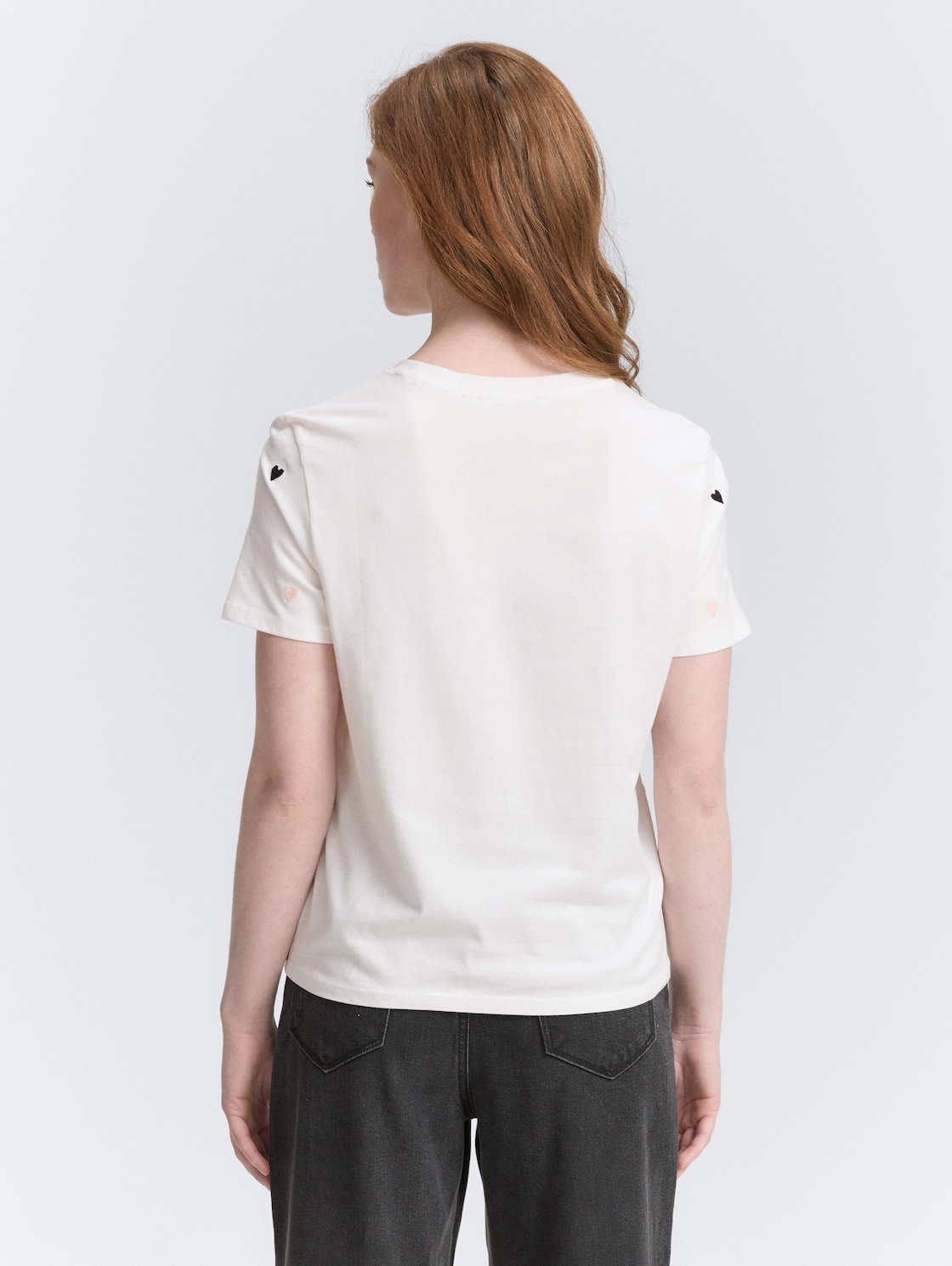 Thumbnail - TOM TAILOR DENIM Damen T-Shirt mit Herz-Stickerei, weiß, Gemustert, Gr. M