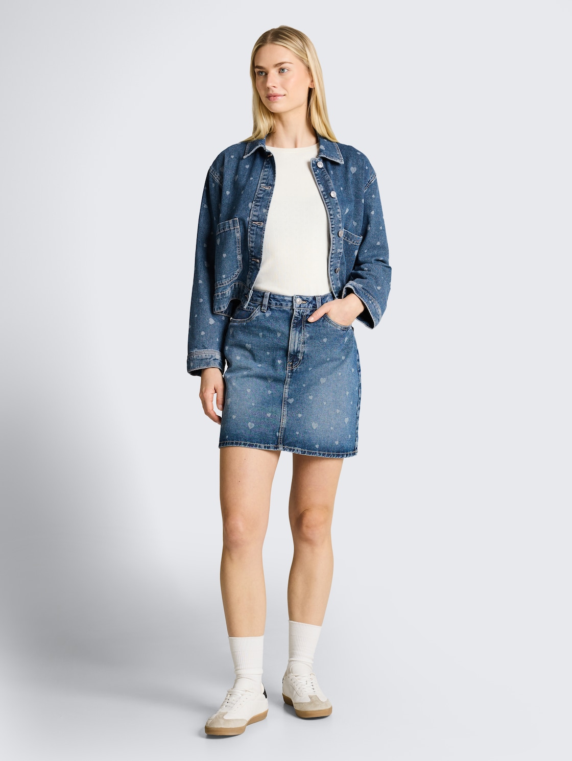 Thumbnail - TOM TAILOR DENIM Damen Mini-Jeansrock mit Herz-Print, blau, Uni, Gr. XXL