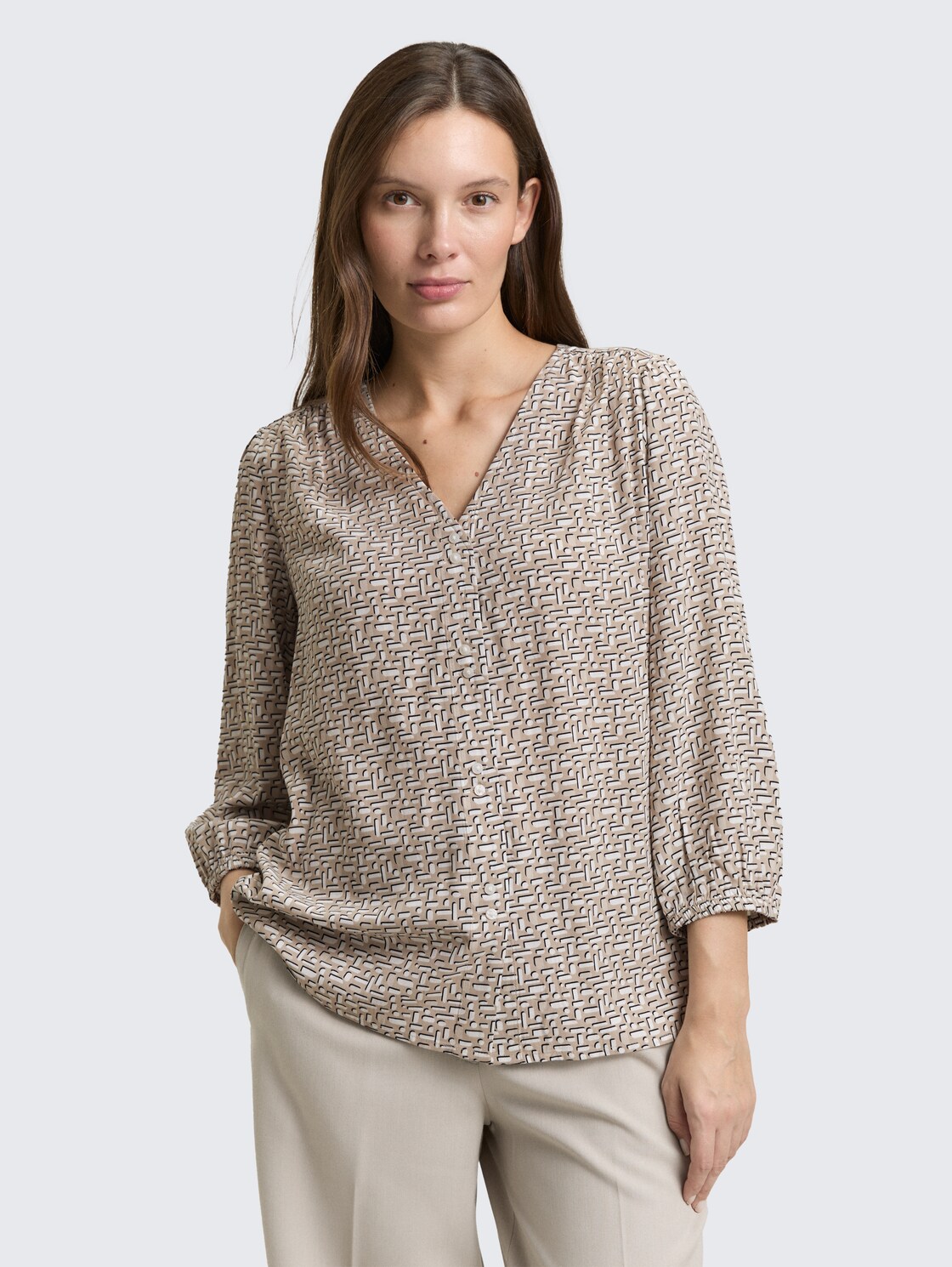Thumbnail - TOM TAILOR Damen Bluse aus Viskose, beige, Gemustert, Gr. 36