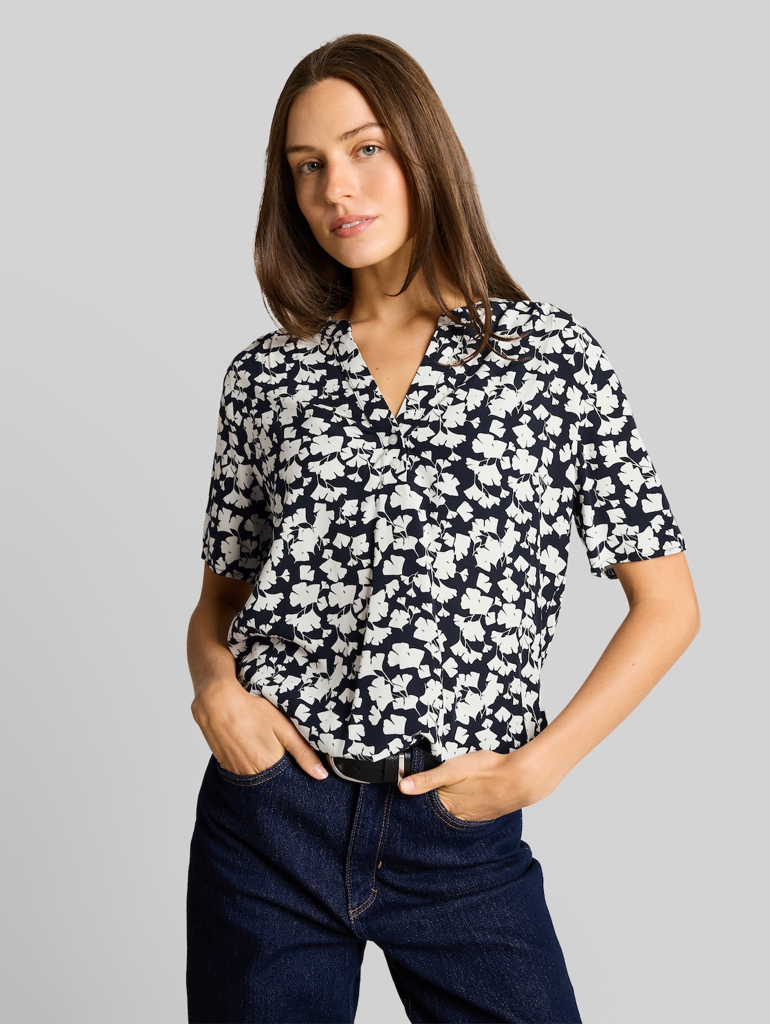  Tom Tailor Damen Bluse Mit Muster, Blau, Gemustert, Gr. 36 