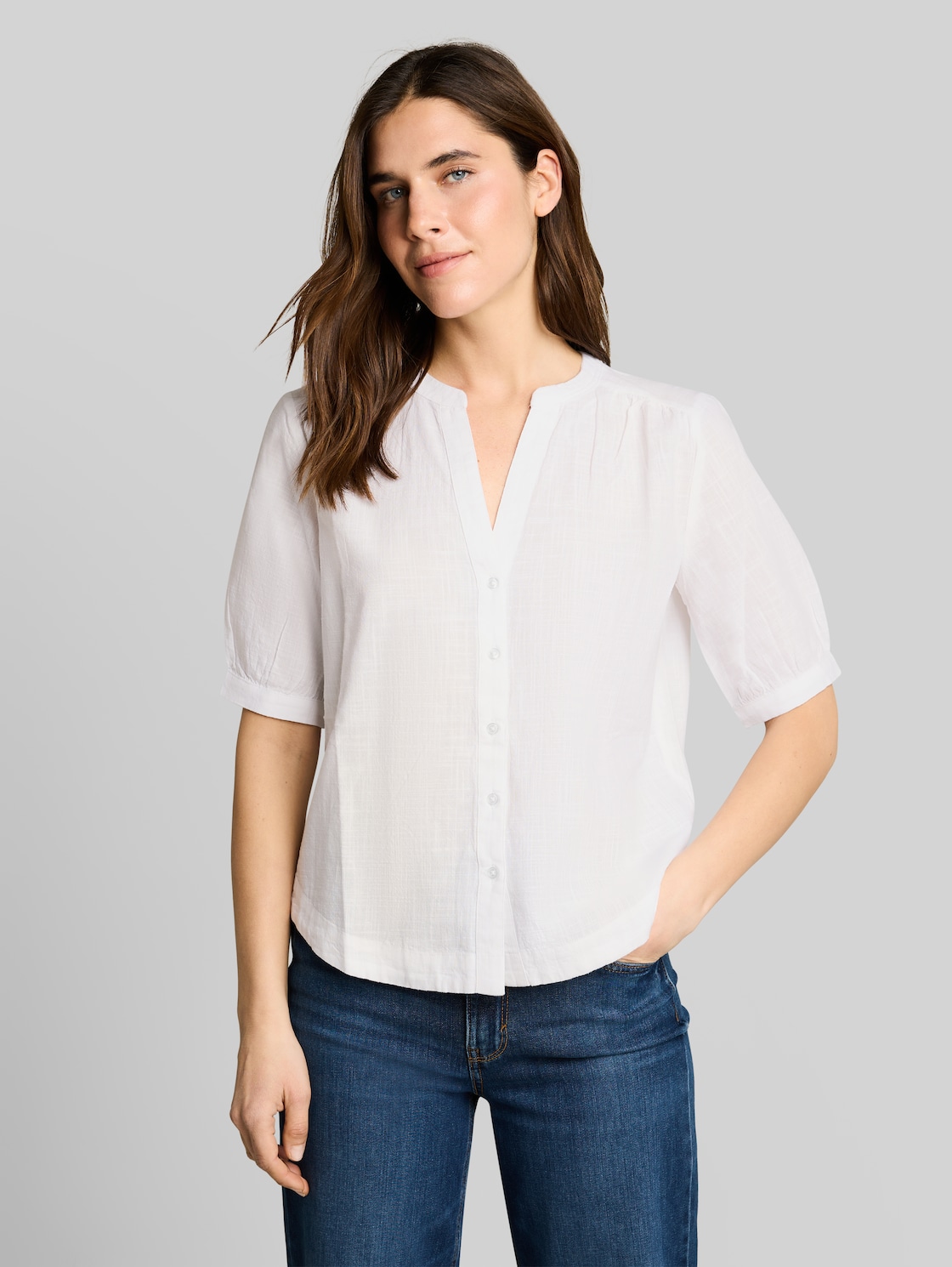  Tom Tailor Damen Bluse Aus Baumwolle, Weiß, Uni, Gr. 36 