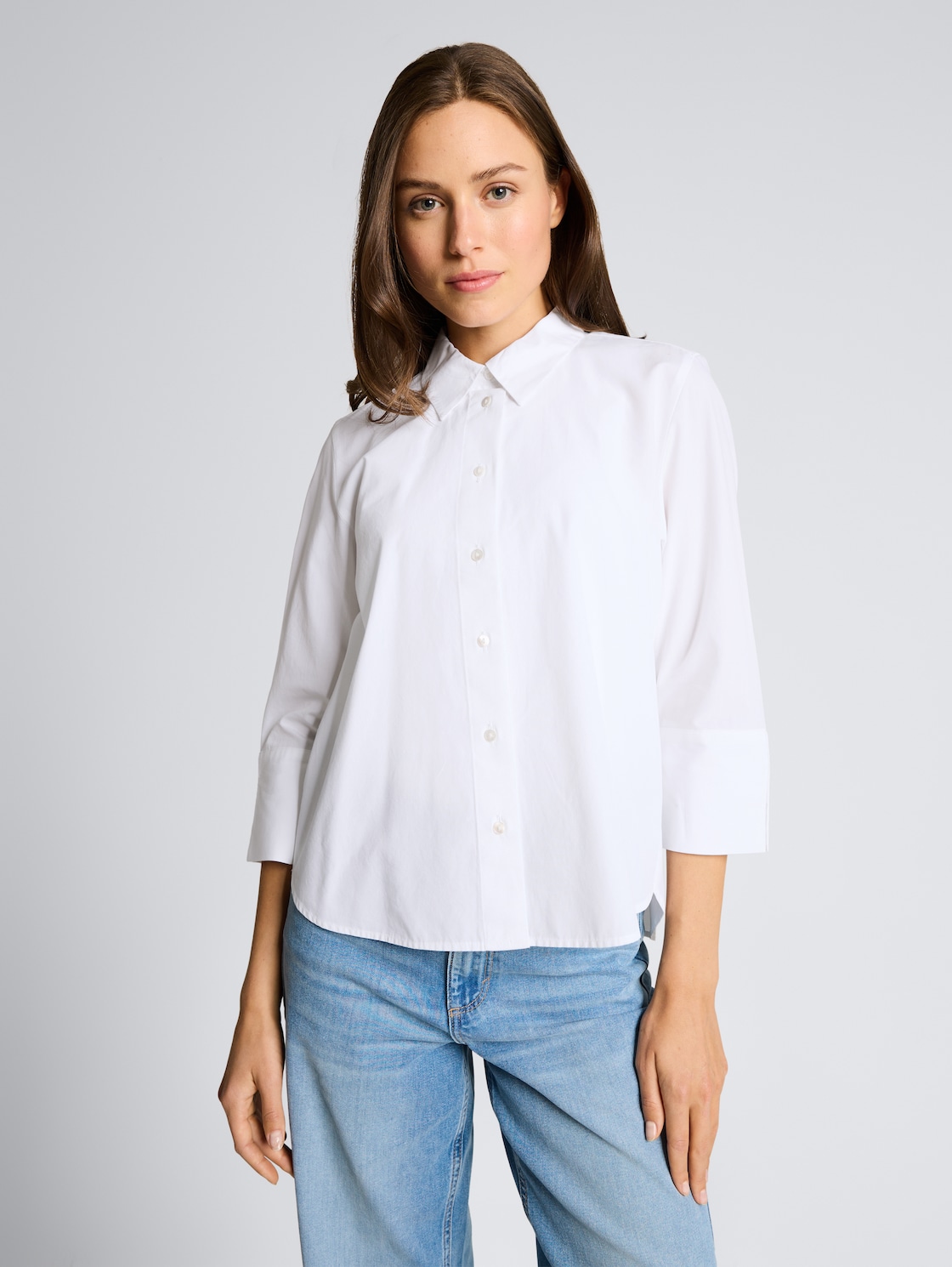 Thumbnail - TOM TAILOR Damen Popeline Hemdbluse mit 3/4-Arm, weiß, Uni, Gr. 46