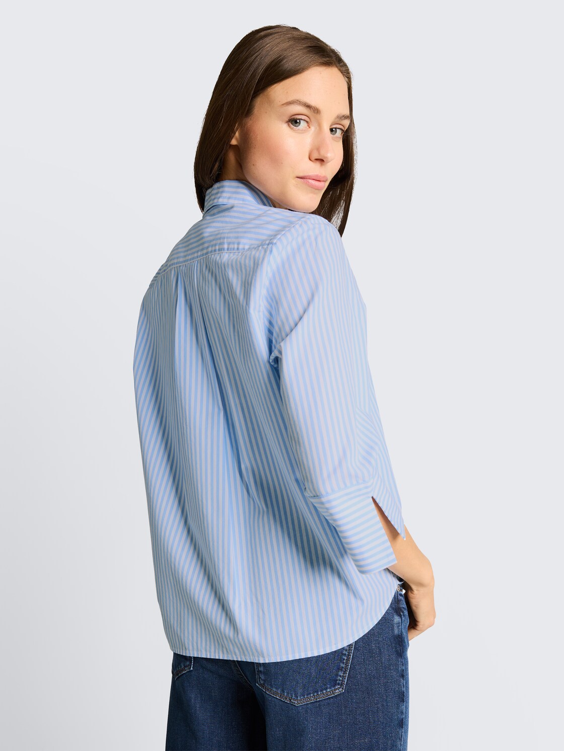 Thumbnail - TOM TAILOR Damen Popeline Hemdbluse mit 3/4-Arm, blau, Gestreift, Gr. 36