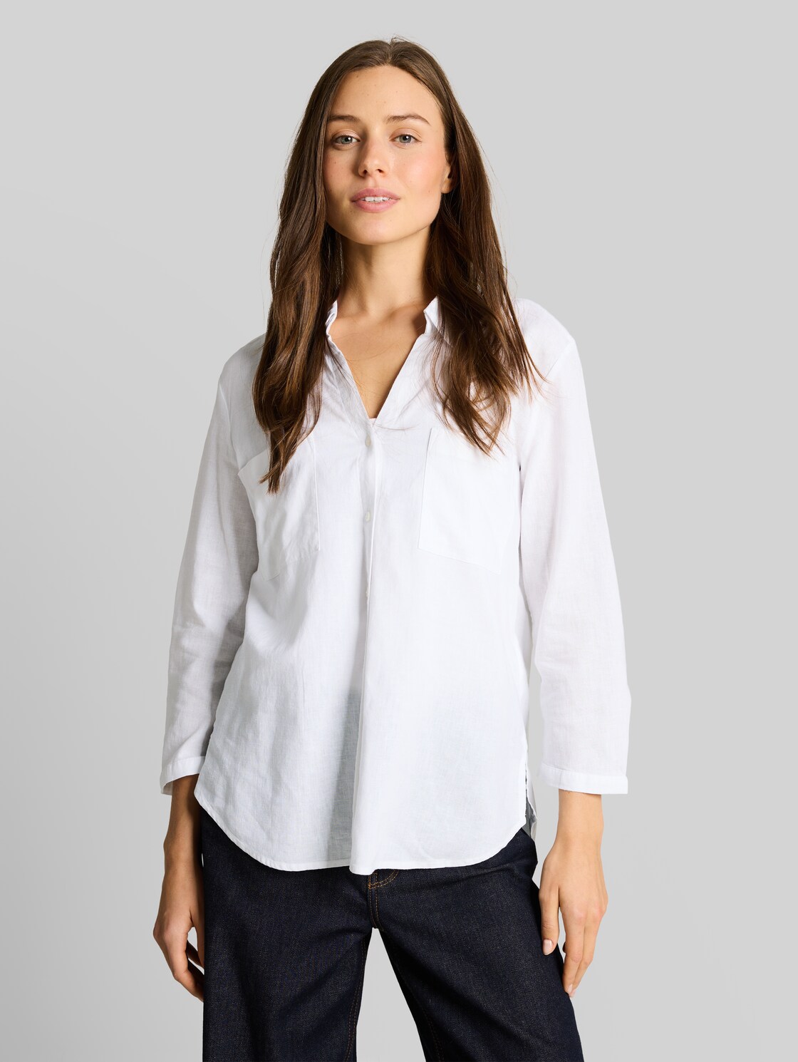  Tom Tailor Damen Hemdbluse Mit Leinenanteil, Weiß, Uni, Gr. 36 