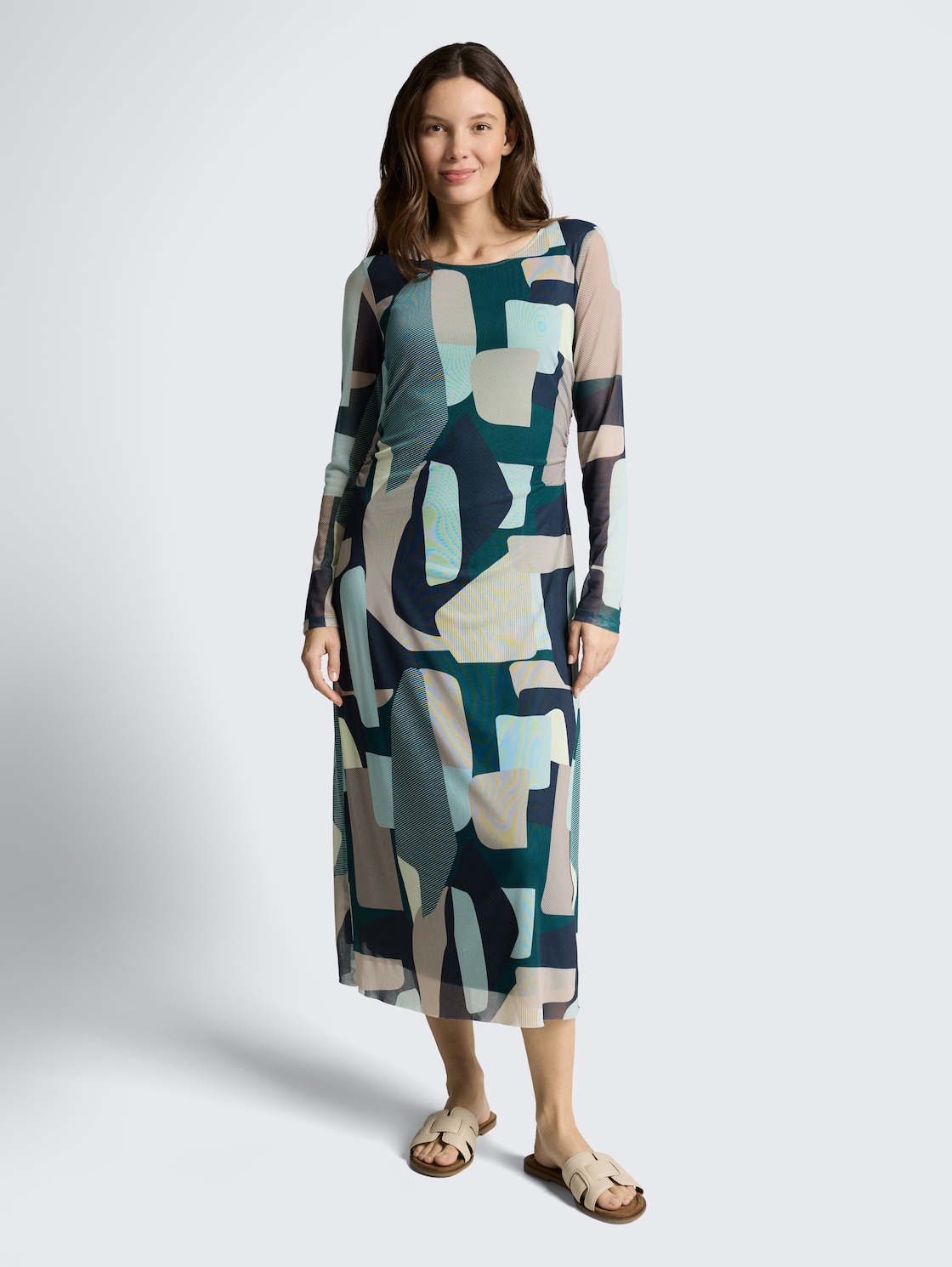 Thumbnail - TOM TAILOR Damen Mesh Midi-Kleid mit Muster, grün, Gemustert, Gr. 34