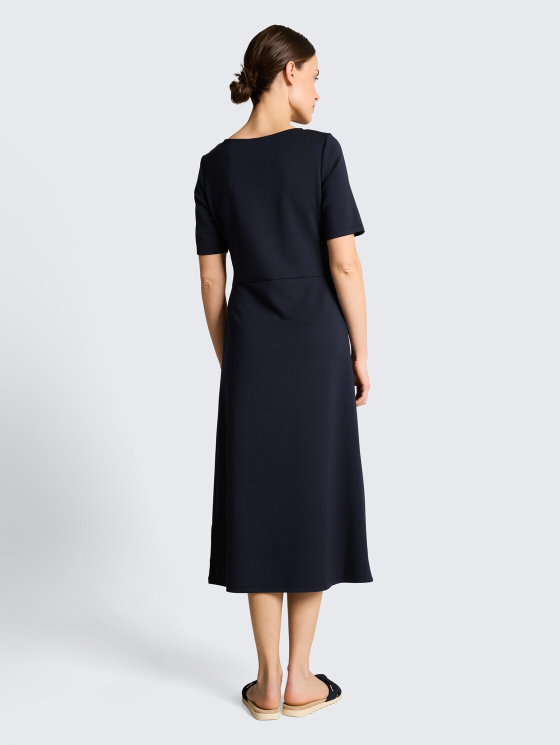 Thumbnail - TOM TAILOR Damen Scuba Midi-Kleid mit Knoten-Detail, blau, Uni, Gr. 34