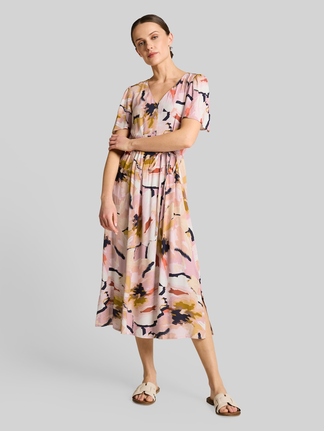  Tom Tailor Damen Midi-kleid Mit Muster, Rosa, Geblümt, Gr. 36 