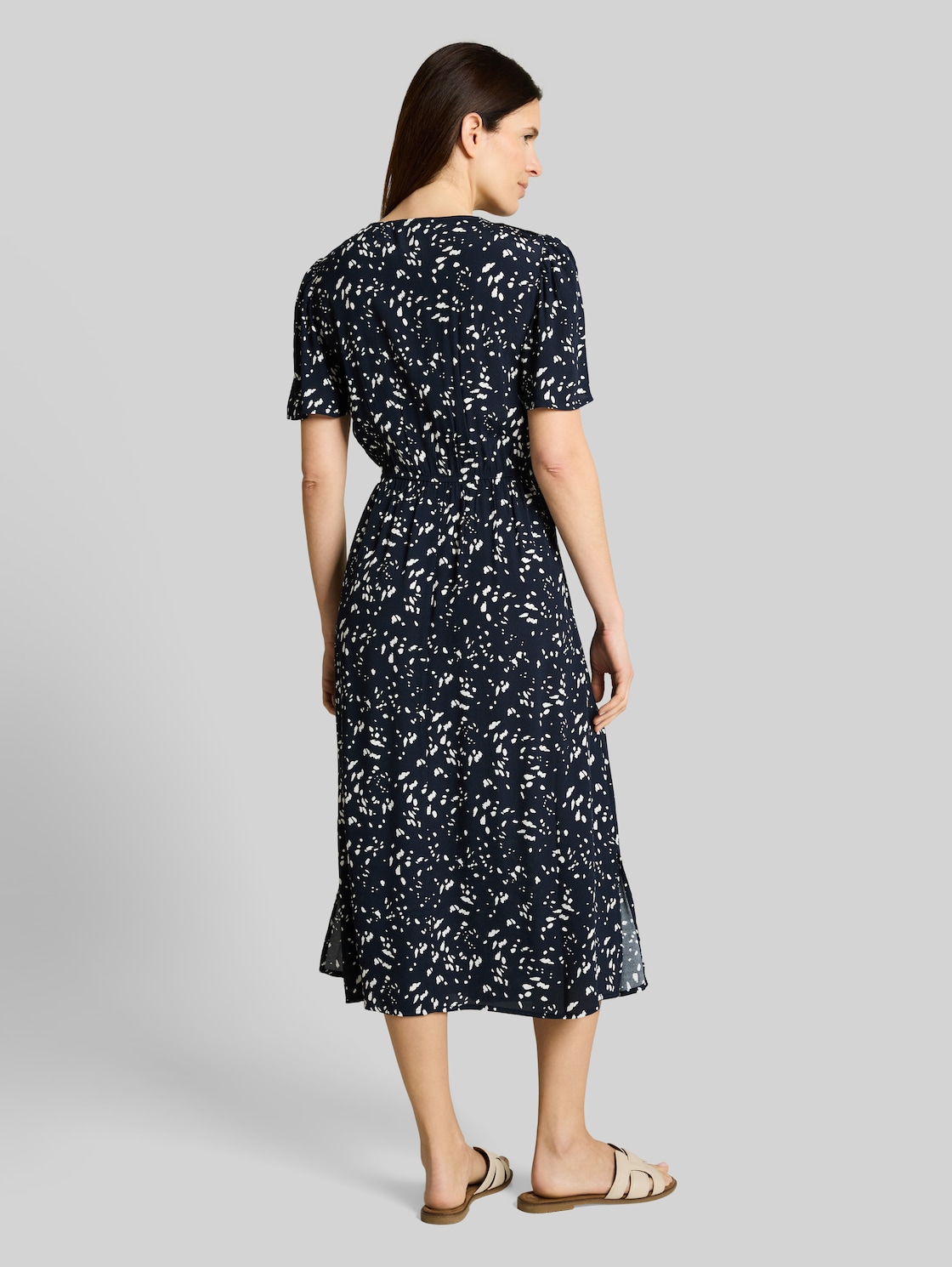  Tom Tailor Damen Midi-kleid Mit Muster, Blau, Gemustert, Gr. 38 