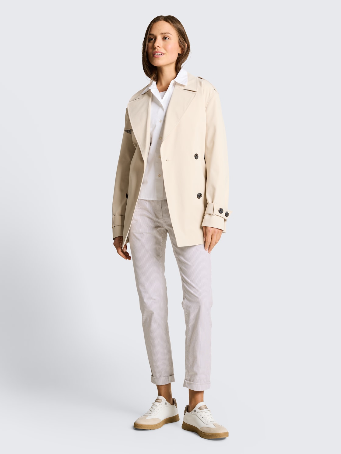 Thumbnail - TOM TAILOR Damen Tapered Relaxed Hose mit Streifenmuster, beige, Gestreift, Gr. 44/28