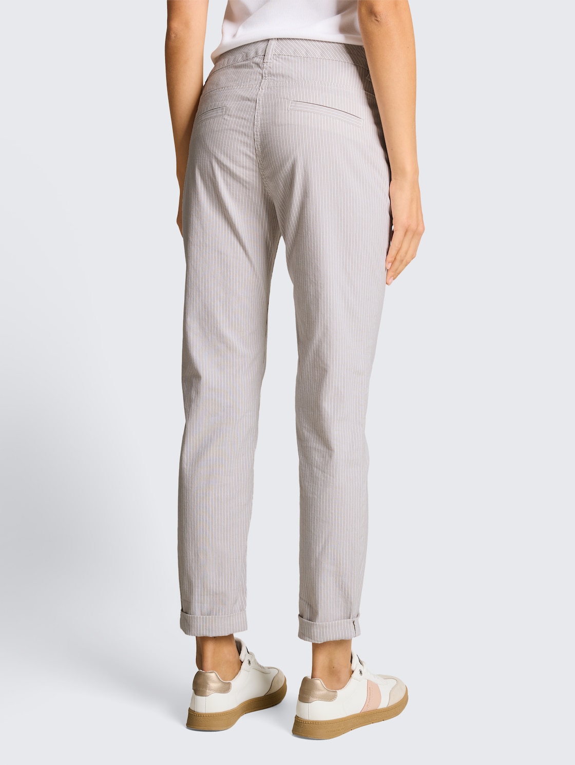 Thumbnail - TOM TAILOR Damen Tapered Relaxed Hose mit Streifenmuster, beige, Gestreift, Gr. 44/28