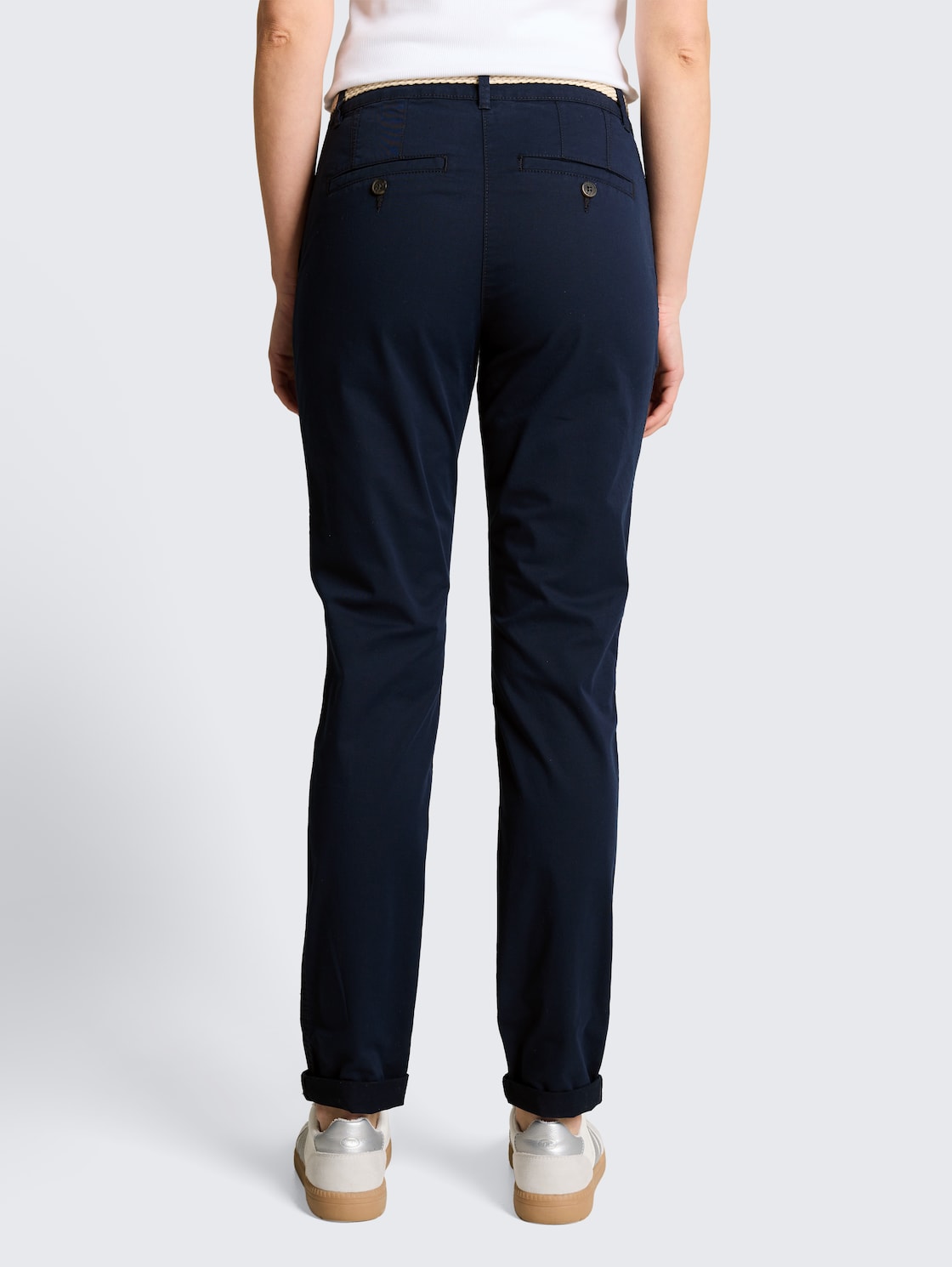 Thumbnail - TOM TAILOR Damen Slim Chino Hose mit Gürtel, blau, Uni, Gr. 38/32