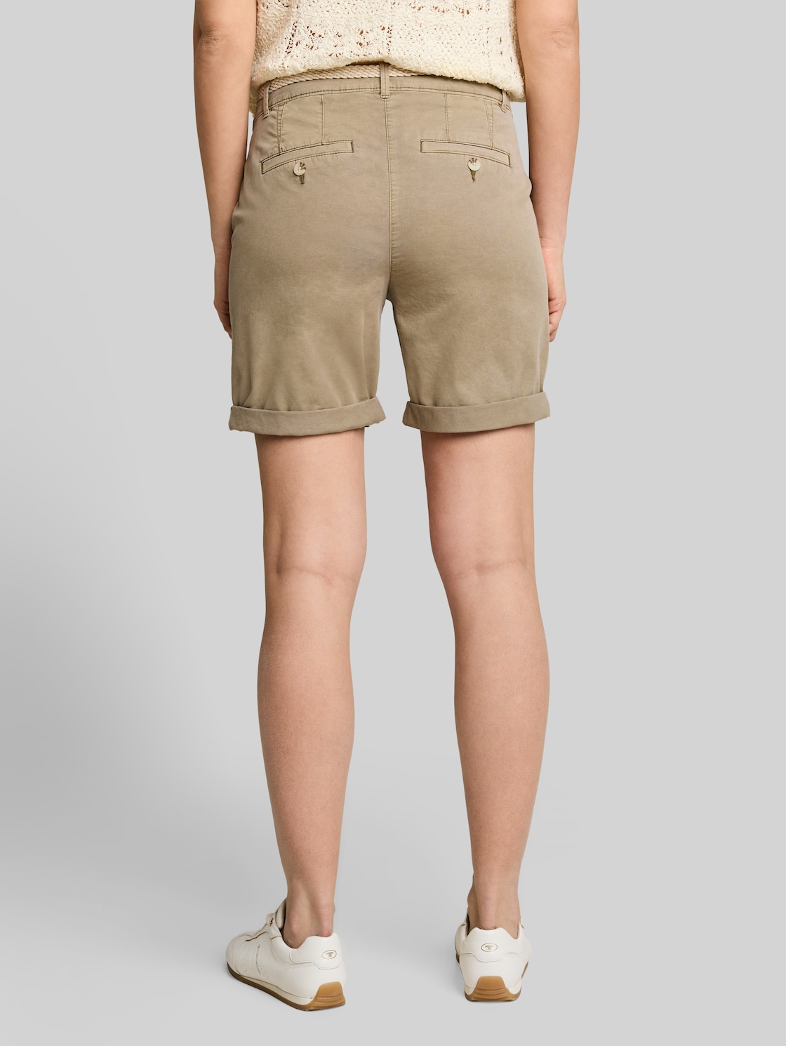  Tom Tailor Damen Chino Bermuda Shorts Mit Gürtel, Grün, Uni, Gr. 36 