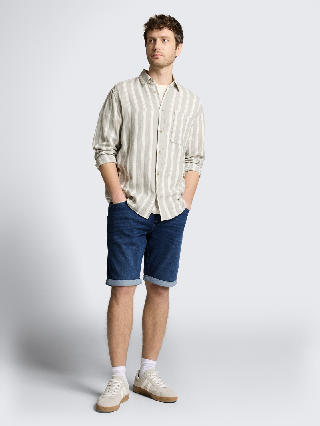 Thumbnail - TOM TAILOR Herren TTJOSH REGULAR SLIM Jeans Shorts mit Superstretch, blau, Uni, Gr. 34