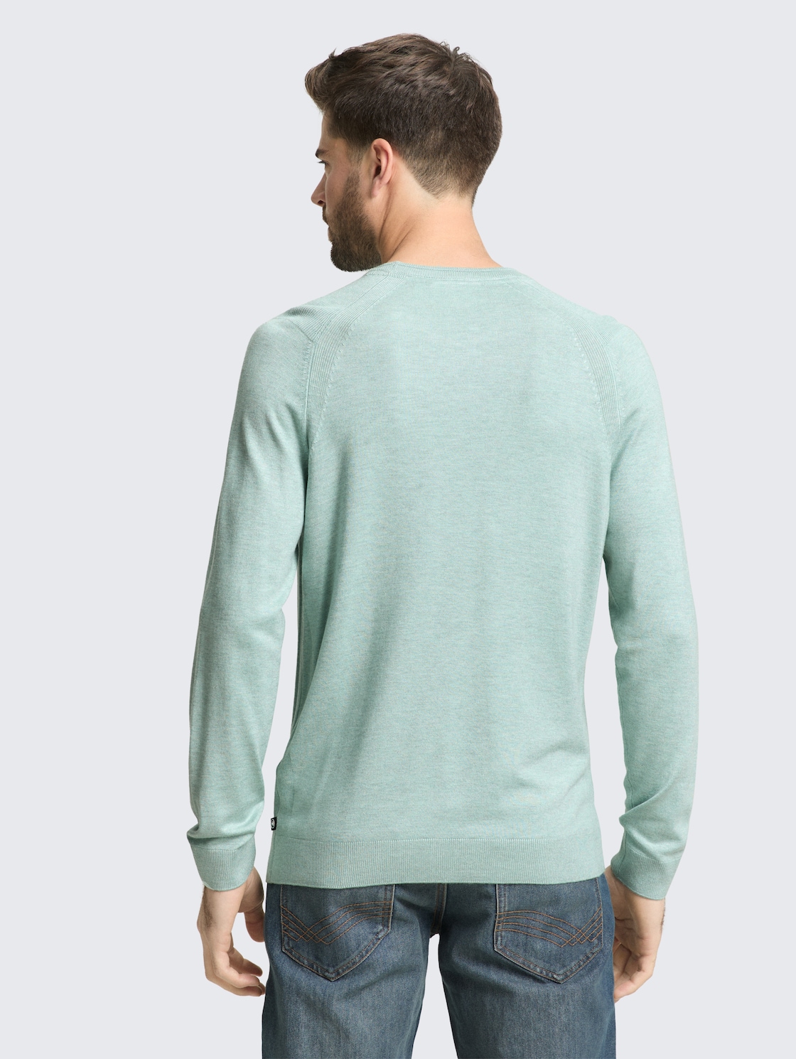 Thumbnail - TOM TAILOR Herren Basic Strickpullover mit Rundhalsausschnitt, grün, Meliert, Gr. M