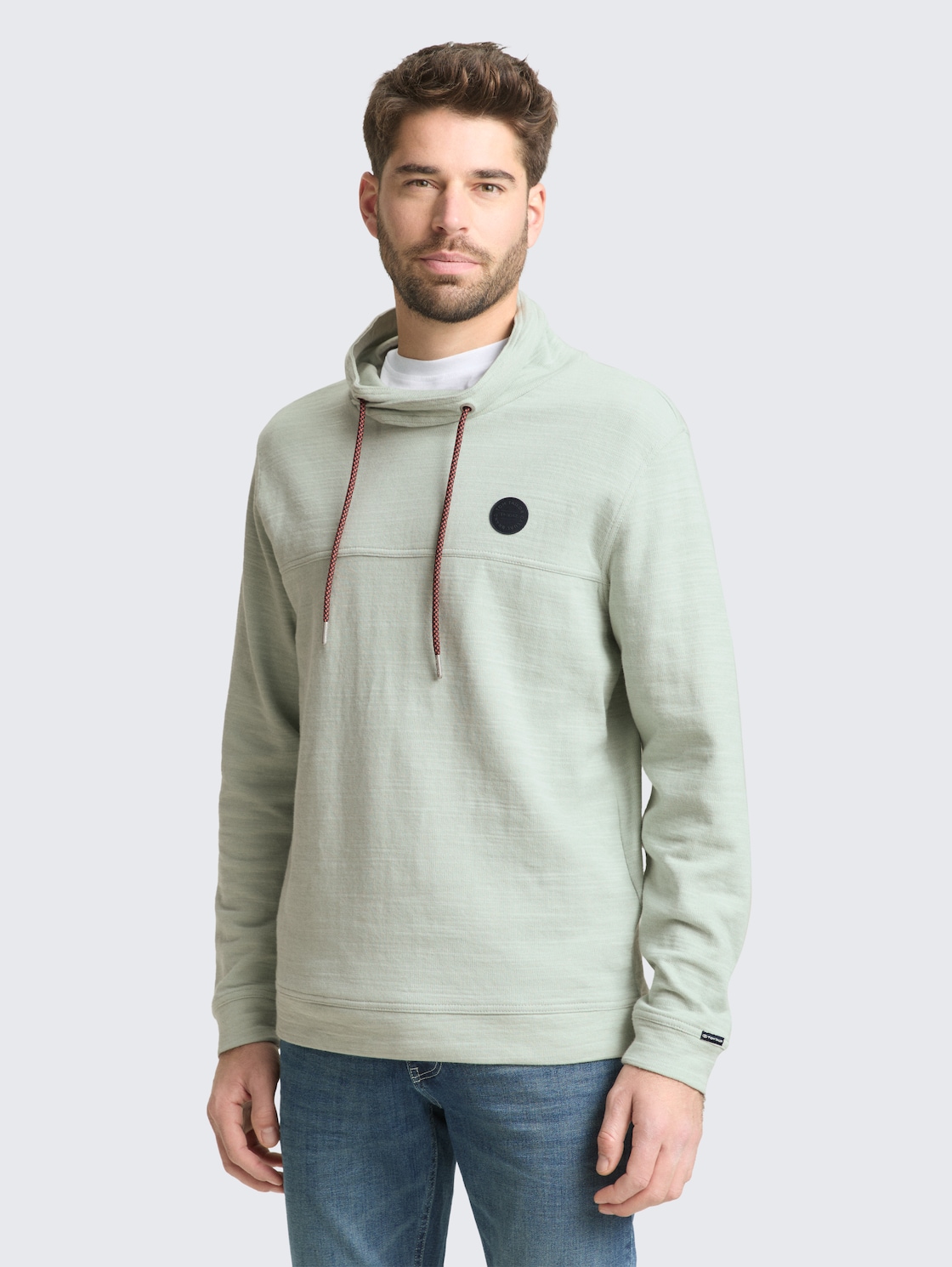 Thumbnail - TOM TAILOR Herren Snood Langarmshirt mit Logo-Badge, grün, Uni, Gr. L