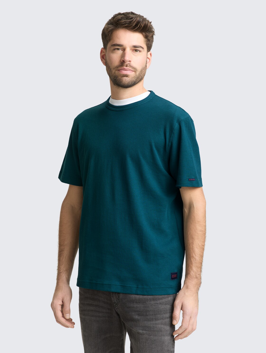 Thumbnail - TOM TAILOR Herren T-Shirt mit Waffelstruktur, grün, Uni, Gr. XXL