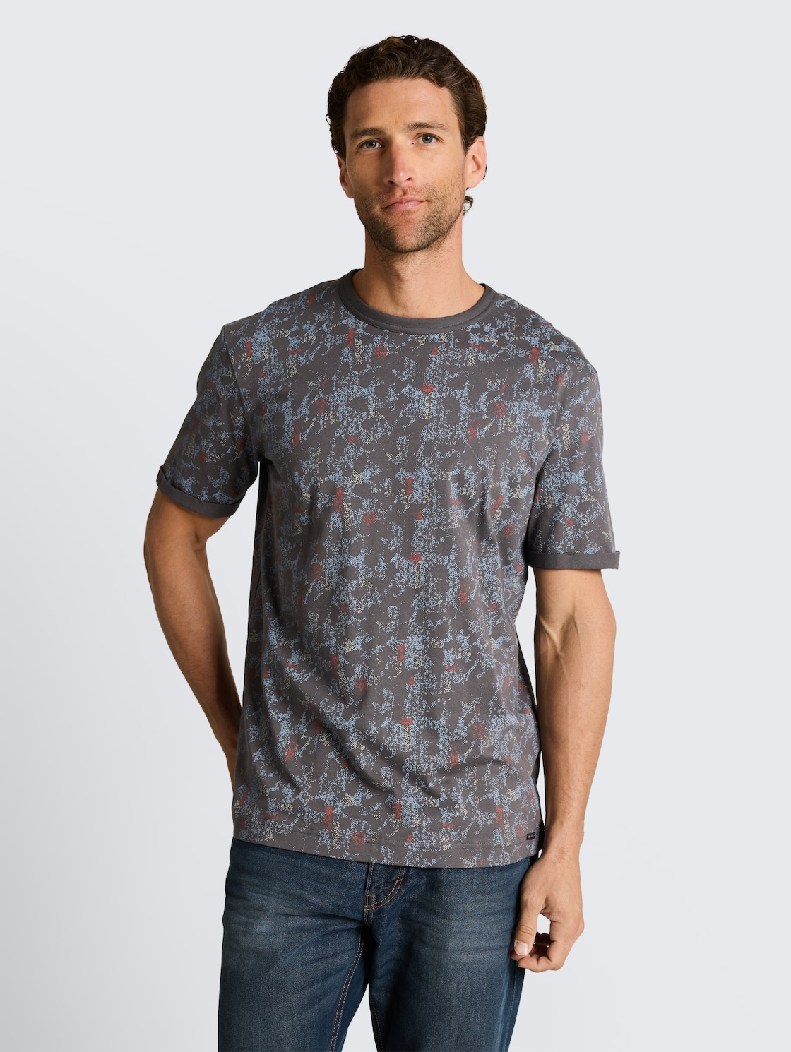 Thumbnail - TOM TAILOR Herren T-Shirt mit Muster, grau, Gemustert, Gr. XXXL