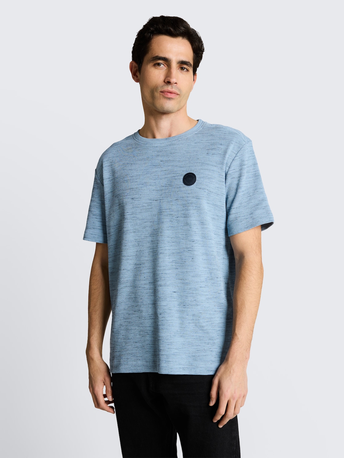 Thumbnail - TOM TAILOR Herren T-Shirt mit Waffelstruktur, blau, Meliert, Gr. M