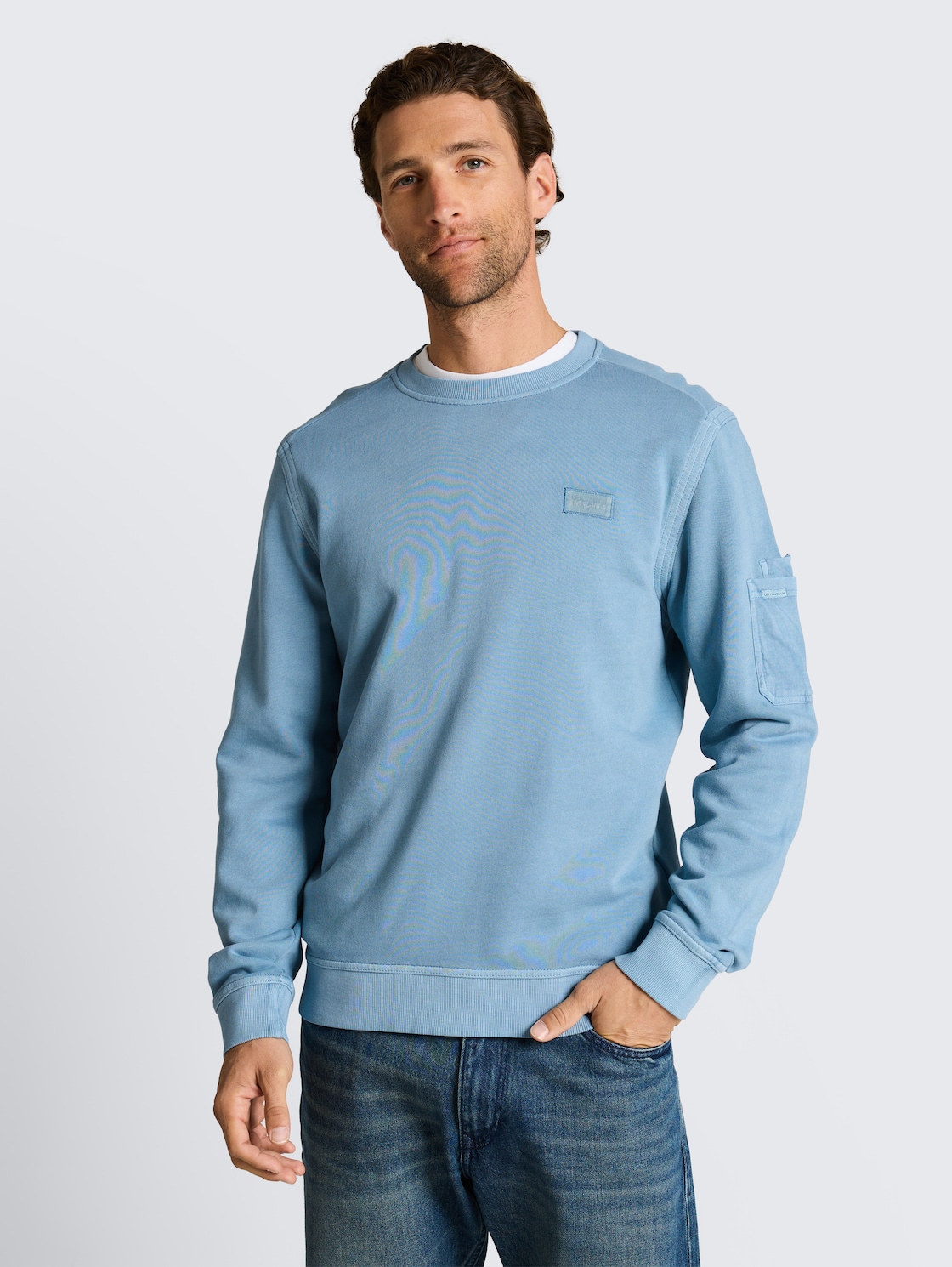 Thumbnail - TOM TAILOR Herren Sweatshirt mit Ärmeltasche, blau, Uni, Gr. XL