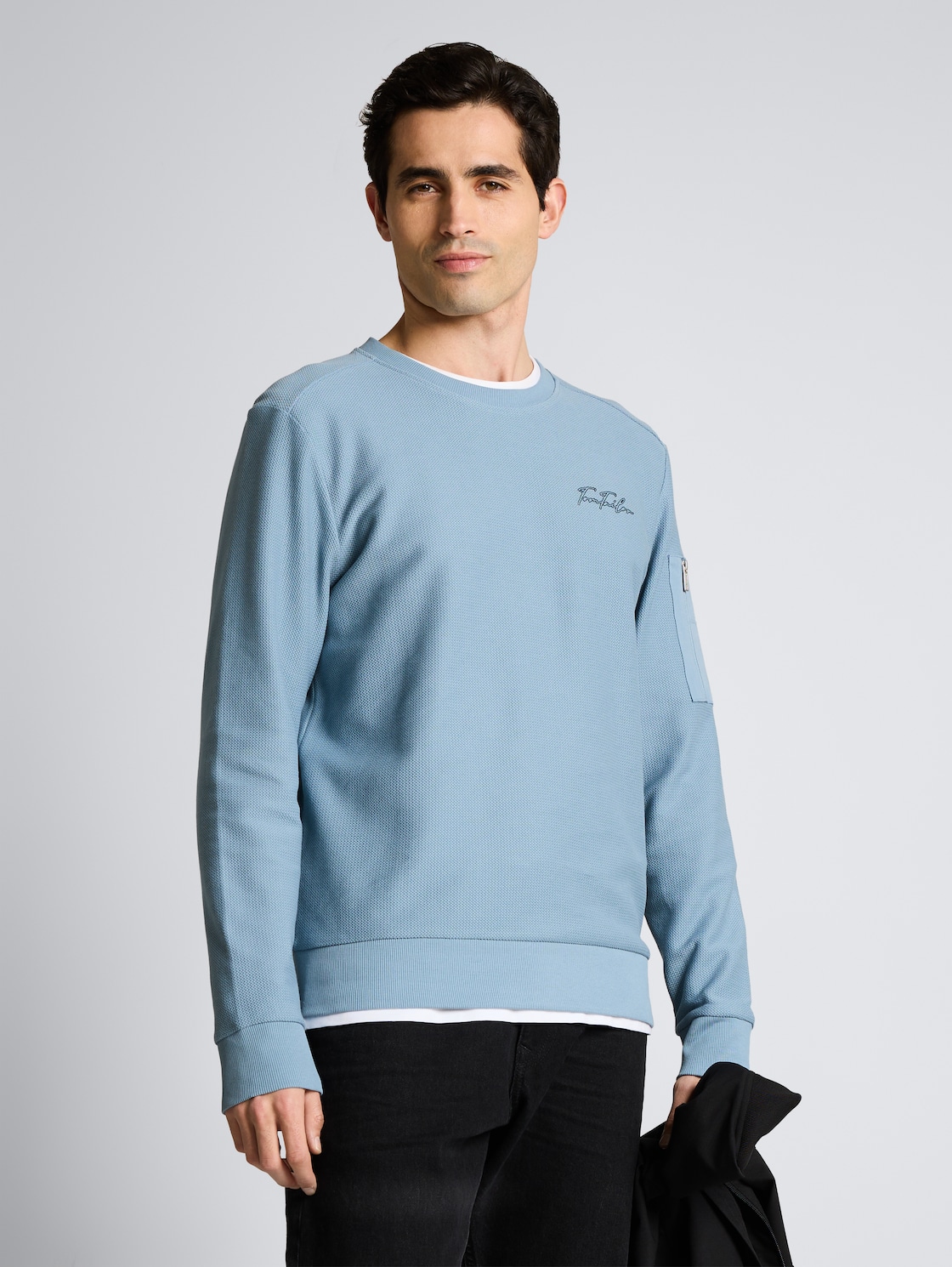 Thumbnail - TOM TAILOR Herren Sweatshirt mit Reißverschlusstasche, blau, Uni, Gr. L