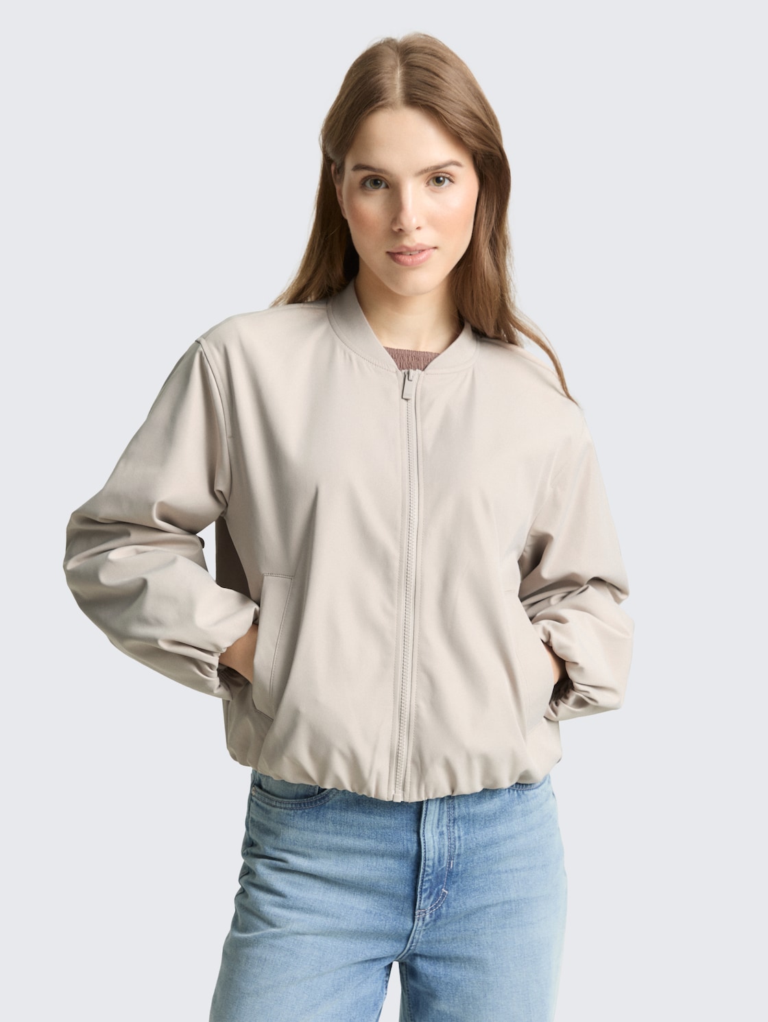 Thumbnail - TOM TAILOR DENIM Damen Bomberjacke aus wasserabweisendem Material, grau, Uni, Gr. L