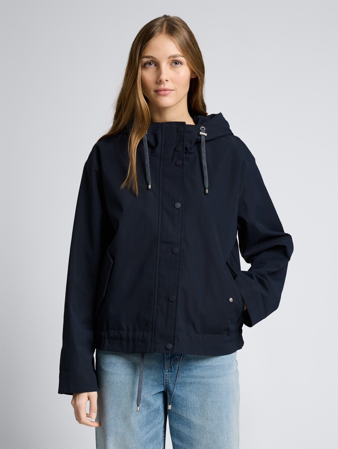 Thumbnail - TOM TAILOR DENIM Damen Ultralight Short Parka aus wasserabweisendem Material, blau, Uni, Gr. XL