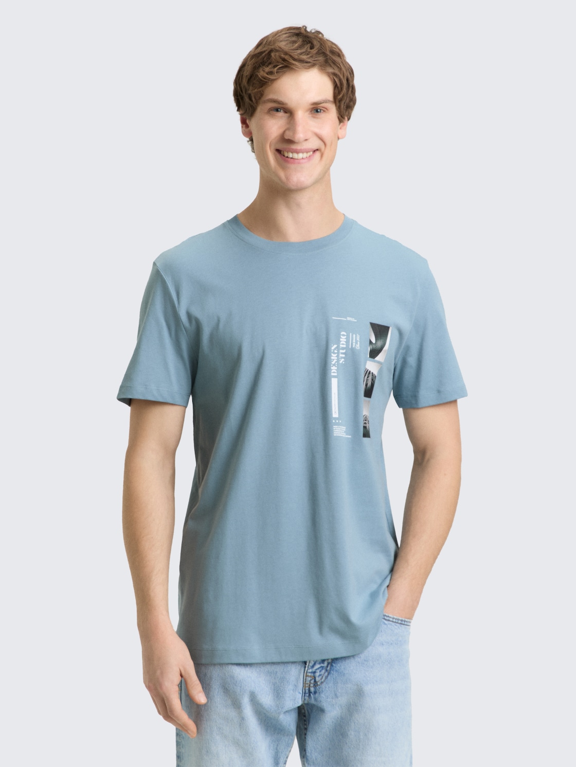 Thumbnail - TOM TAILOR DENIM Herren T-Shirt mit Fotoprint, blau, Uni, Gr. S