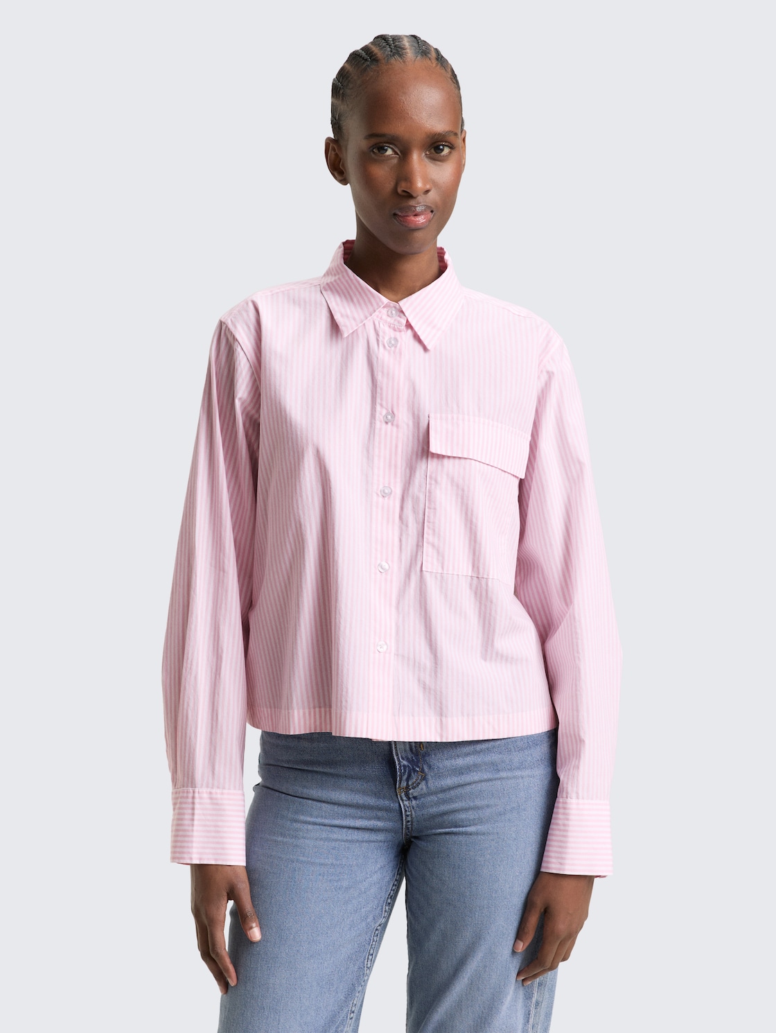 Thumbnail - TOM TAILOR DENIM Damen Boxy Fit Hemdbluse aus Baumwolle, rosa, Gestreift, Gr. XL